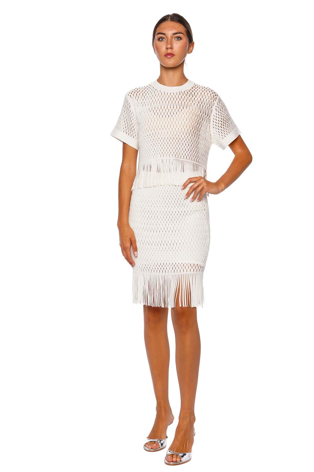 SIMKHAI Enzo Fringe Knit Crewneck Tee