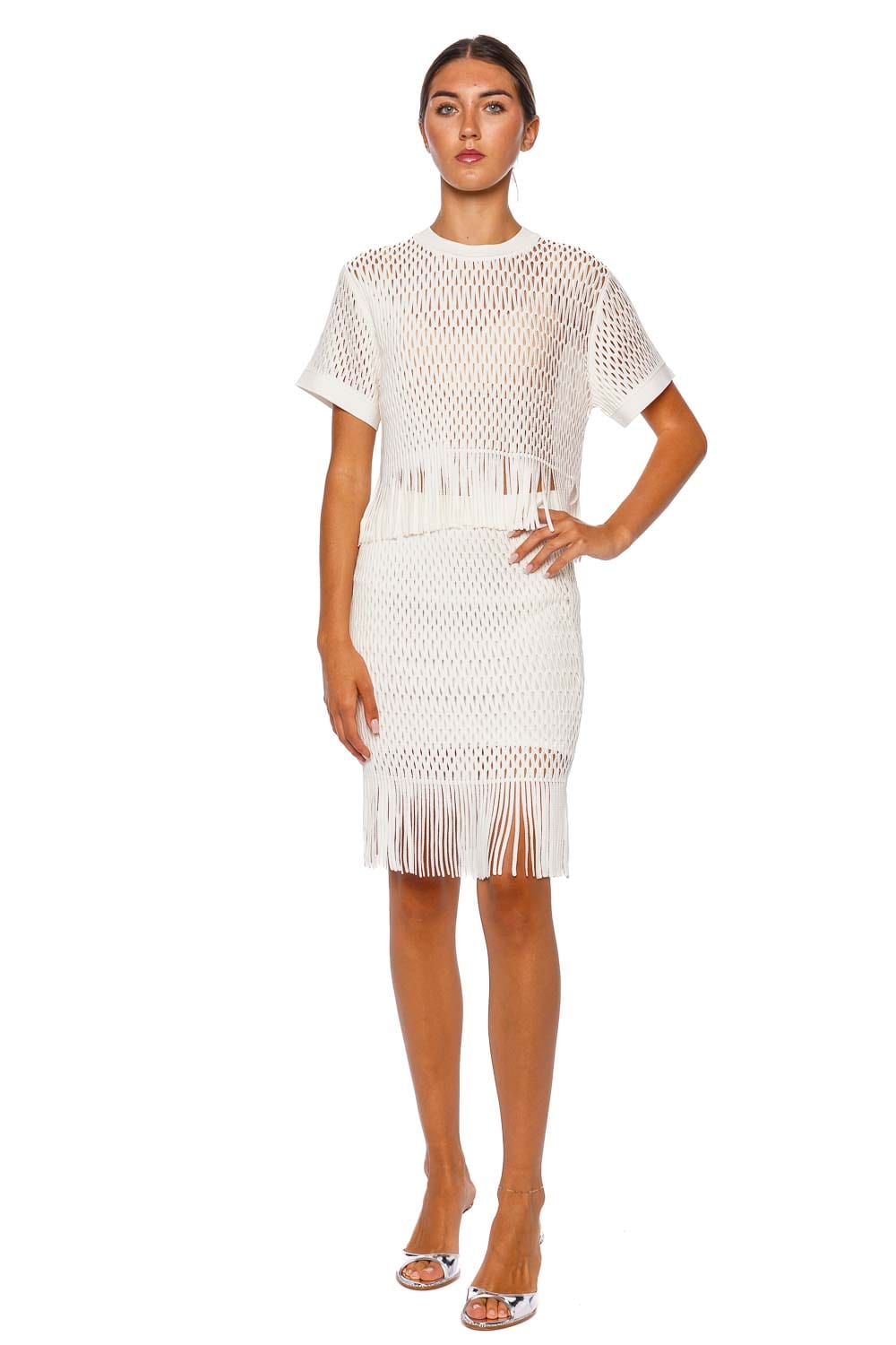 SIMKHAI Xavia Fringe Knit Midi Skirt