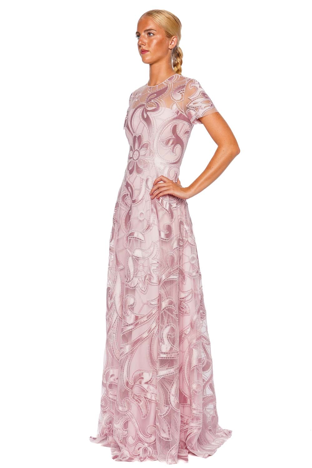 Naeem Khan JEWEL NECK CAP SLEEVE GOWN PF25-305G PINK