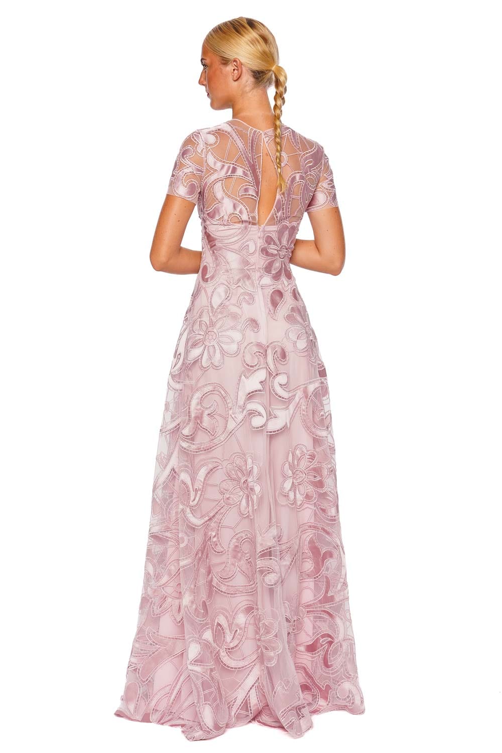 Naeem Khan JEWEL NECK CAP SLEEVE GOWN PF25-305G PINK
