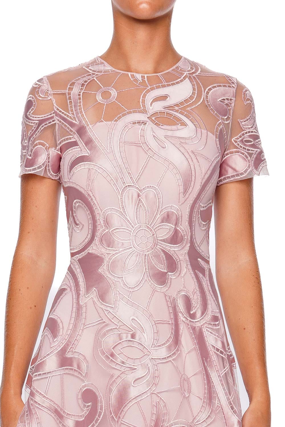 Naeem Khan JEWEL NECK CAP SLEEVE GOWN PF25-305G PINK