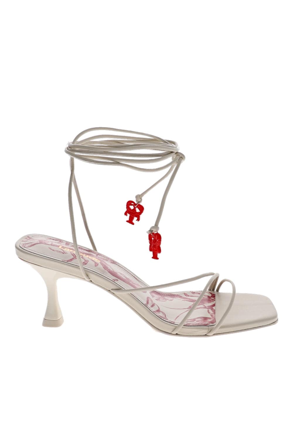 Larroudé Nadia Ivory Leather Ankle Wrap Sandal