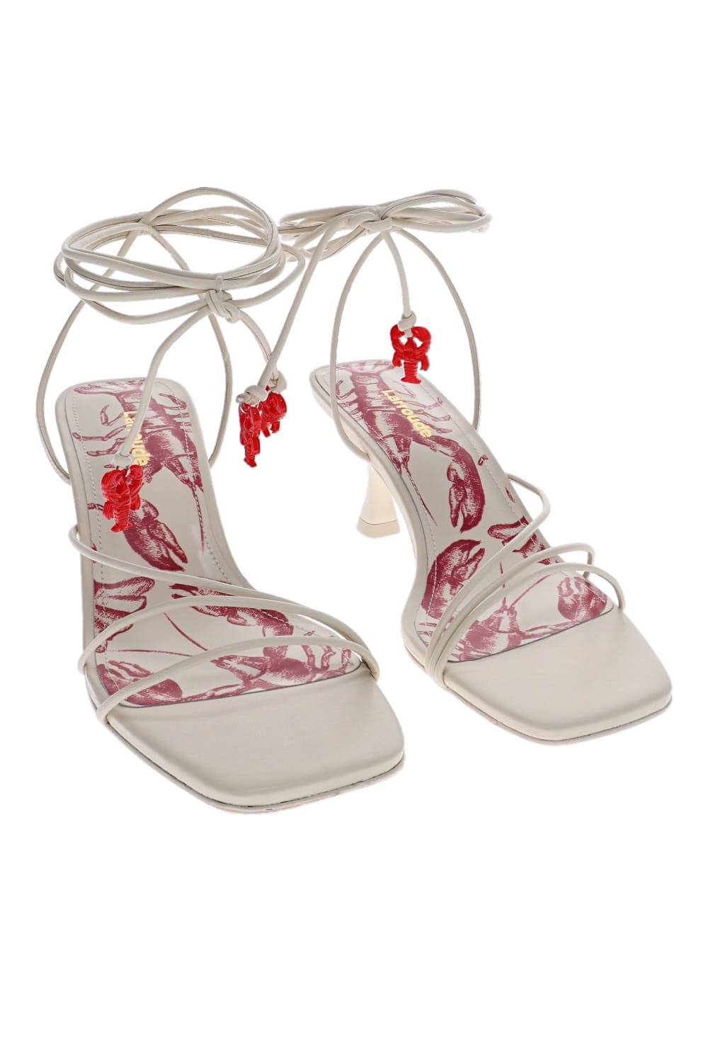 Larroudé Nadia Ivory Leather Ankle Wrap Sandal