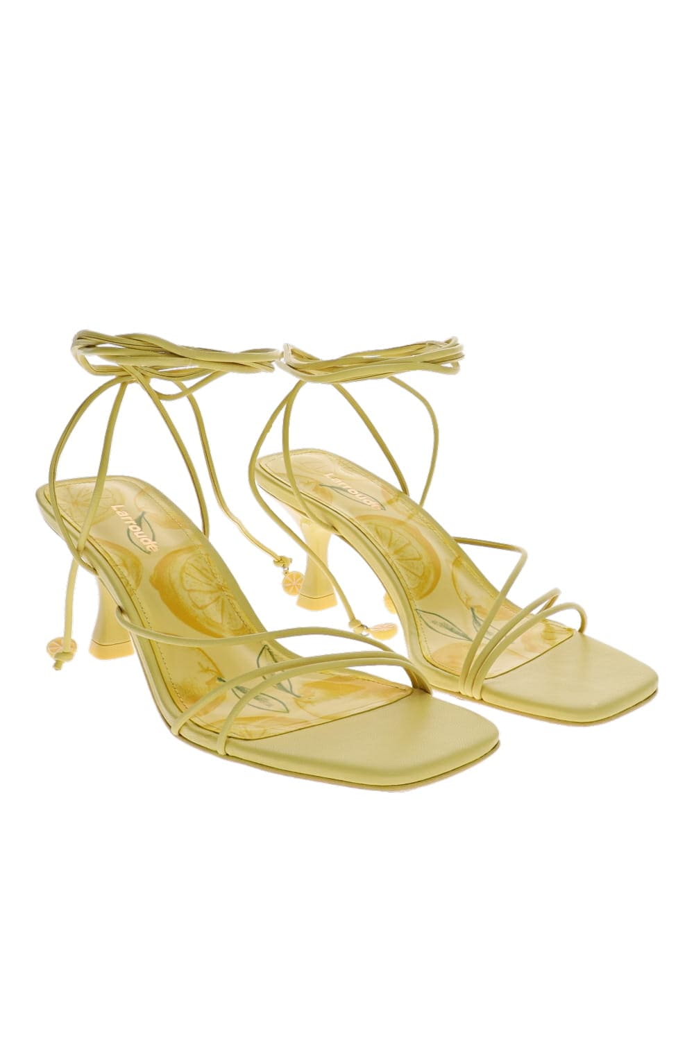 Larroudé Nadia Lemonade Leather Ankle Wrap Sandal