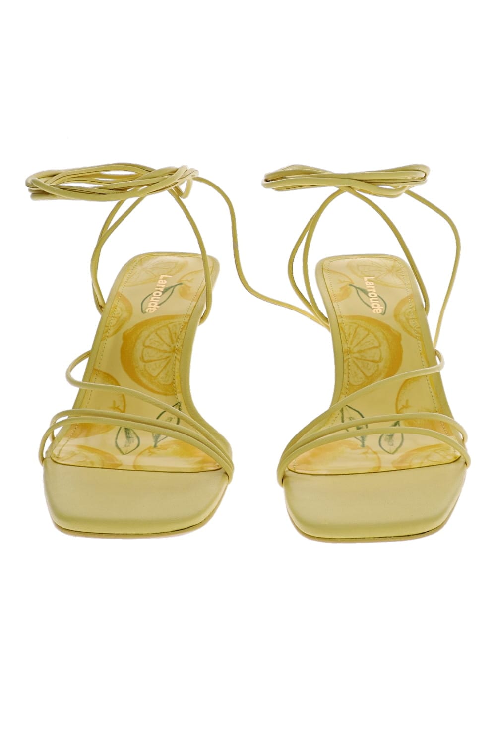 Larroudé Nadia Lemonade Leather Ankle Wrap Sandal