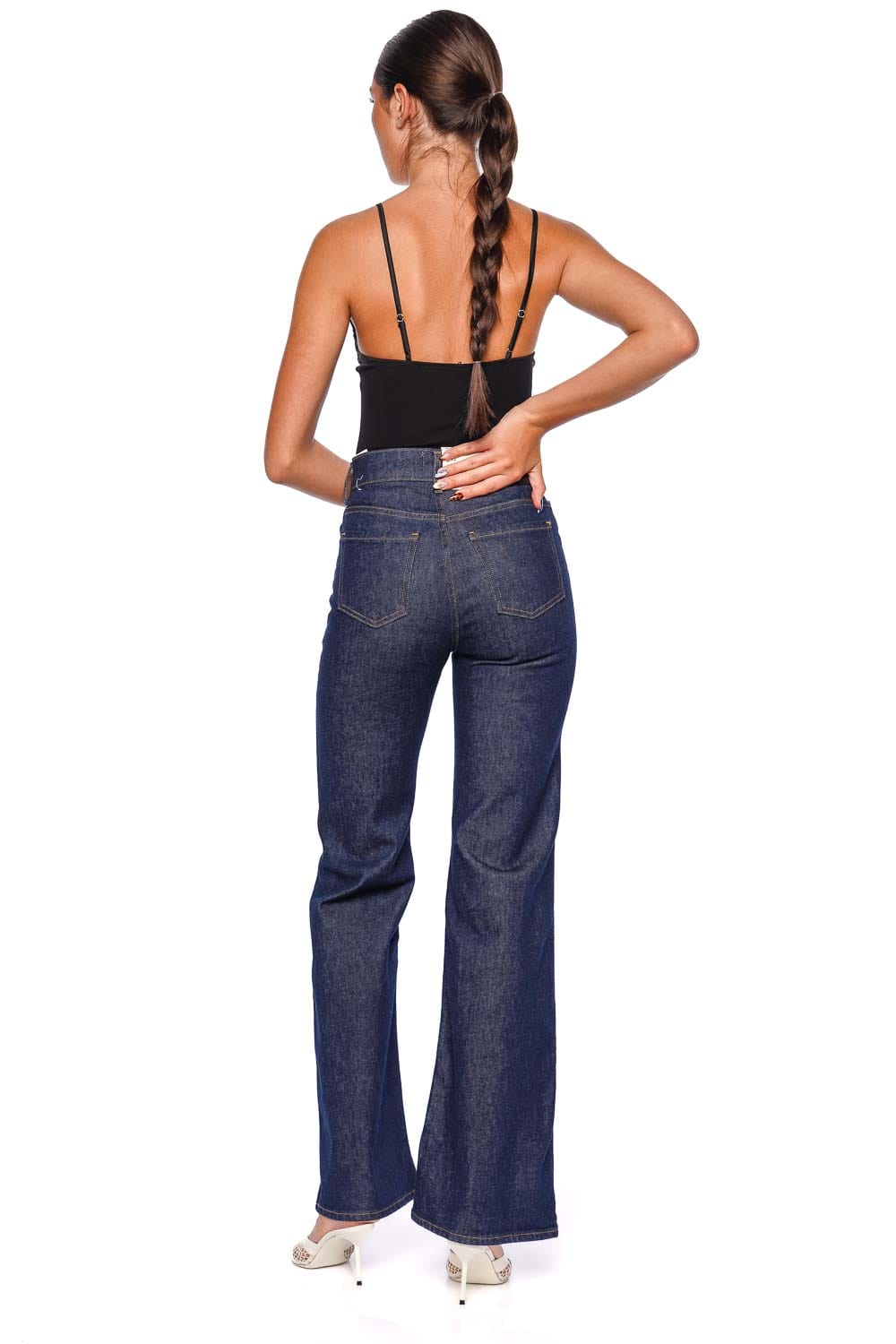 Citizens of Humanity Kimberly Flare High-Waist Horsebit Jeans in Dark Indigo