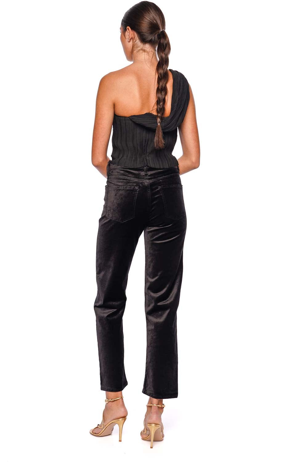 Citizens of Humanity Delfina Black Velvet Straight-Leg Jeans