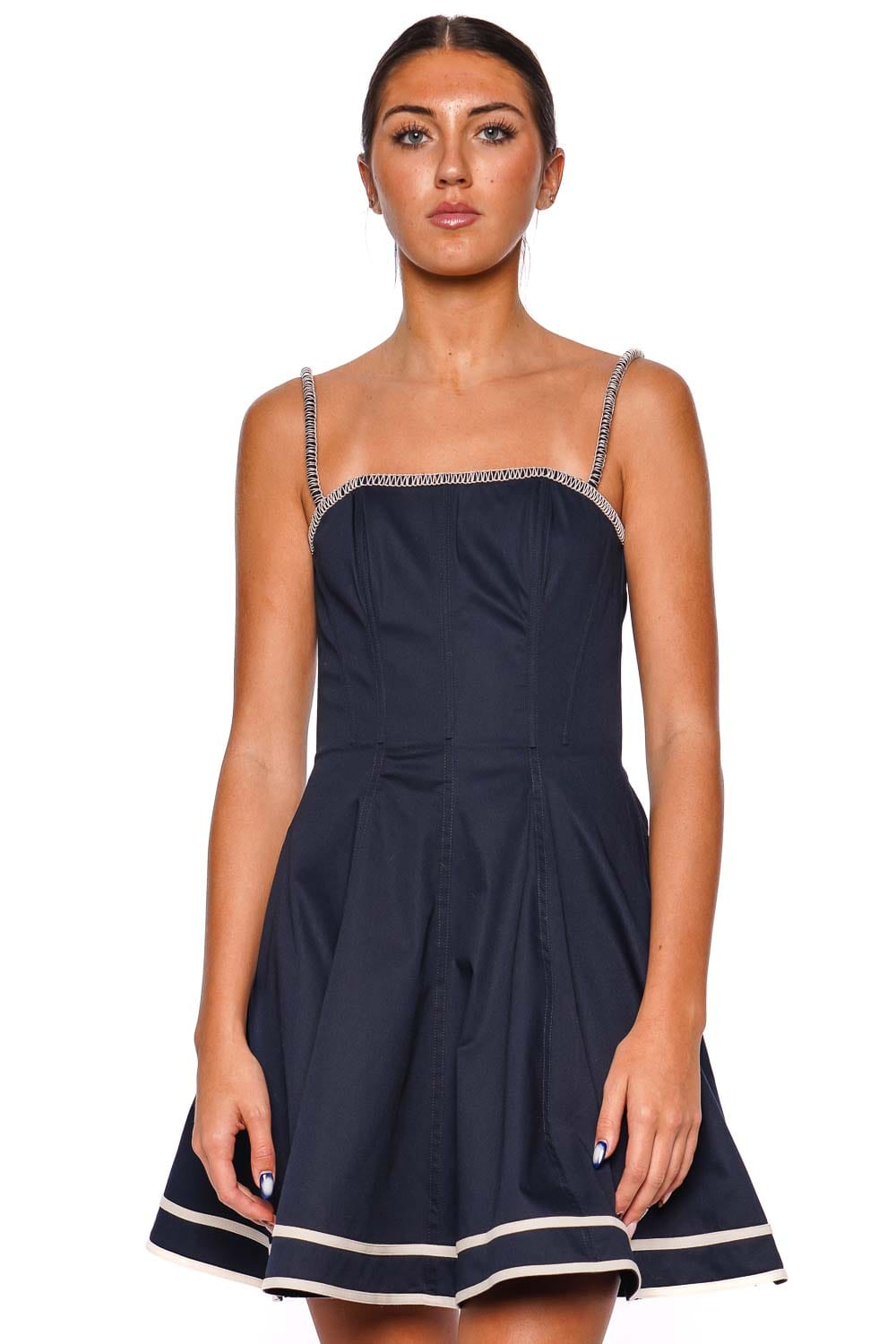 Andres Otalora Navy Embellished Strap Mini Dress