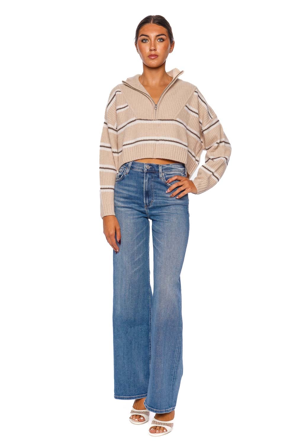 Staud Cropped Whisper Stripe Cashmere Sweater
