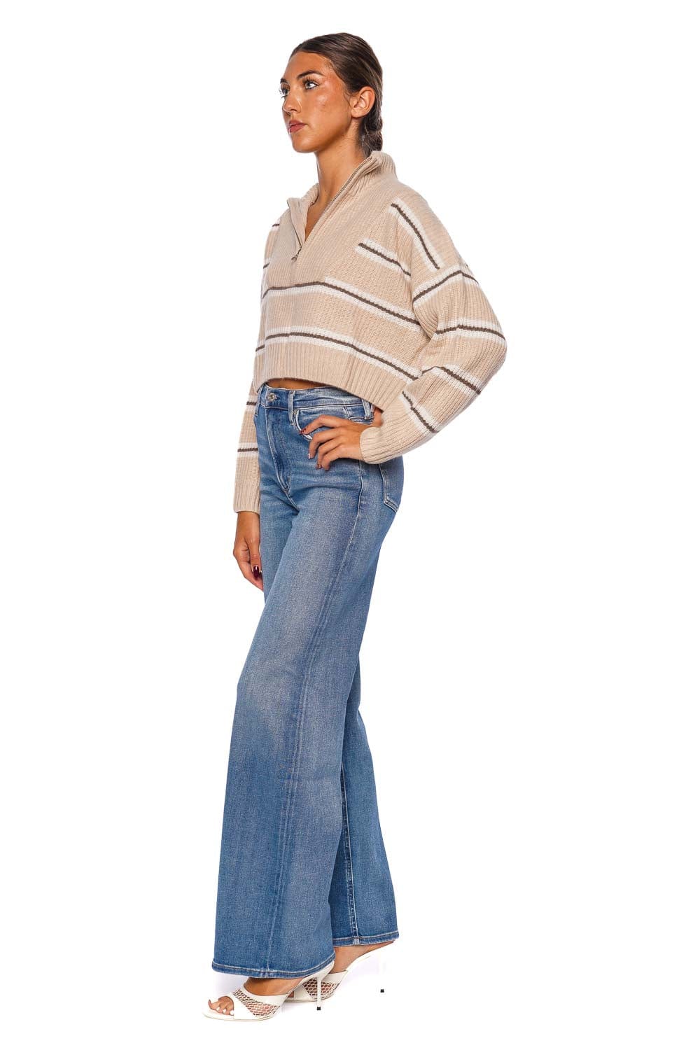 Staud Cropped Whisper Stripe Cashmere Sweater
