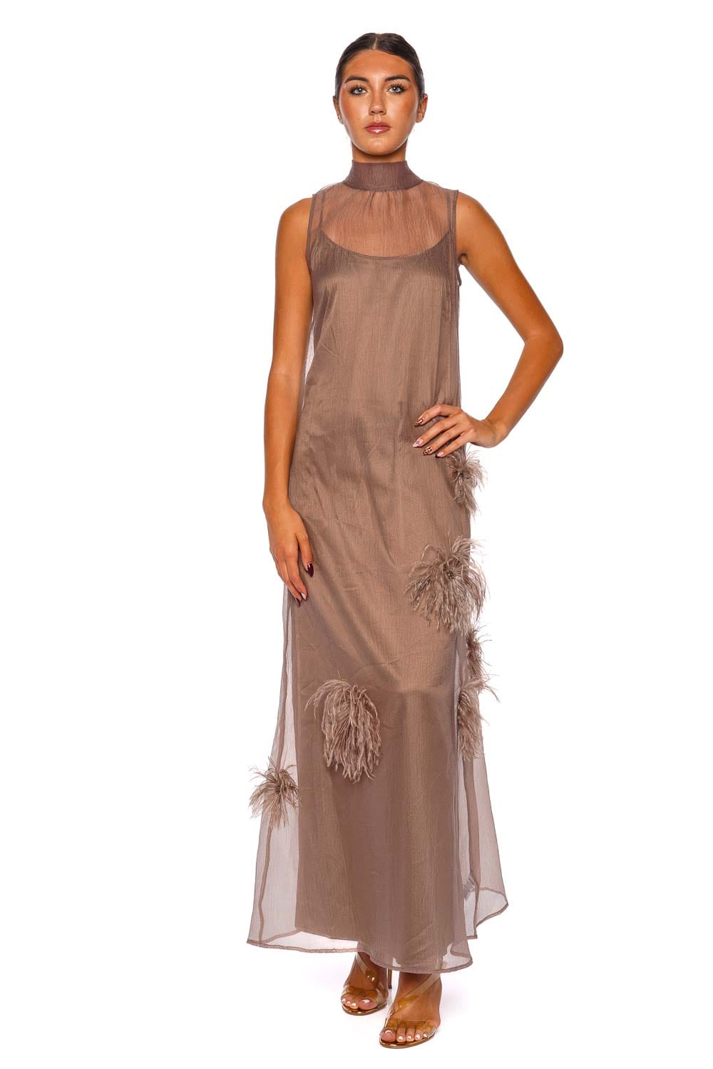 Staud Albee Truffle Sleeveless Tie-Back Maxi Dress