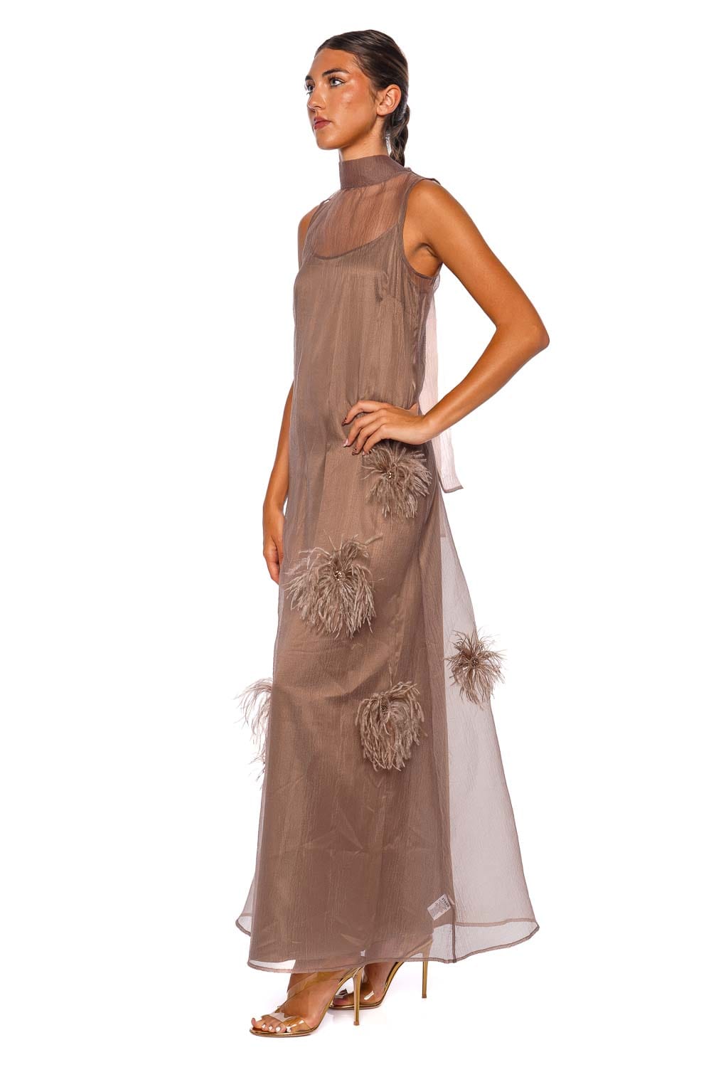 Staud Albee Truffle Sleeveless Tie-Back Maxi Dress
