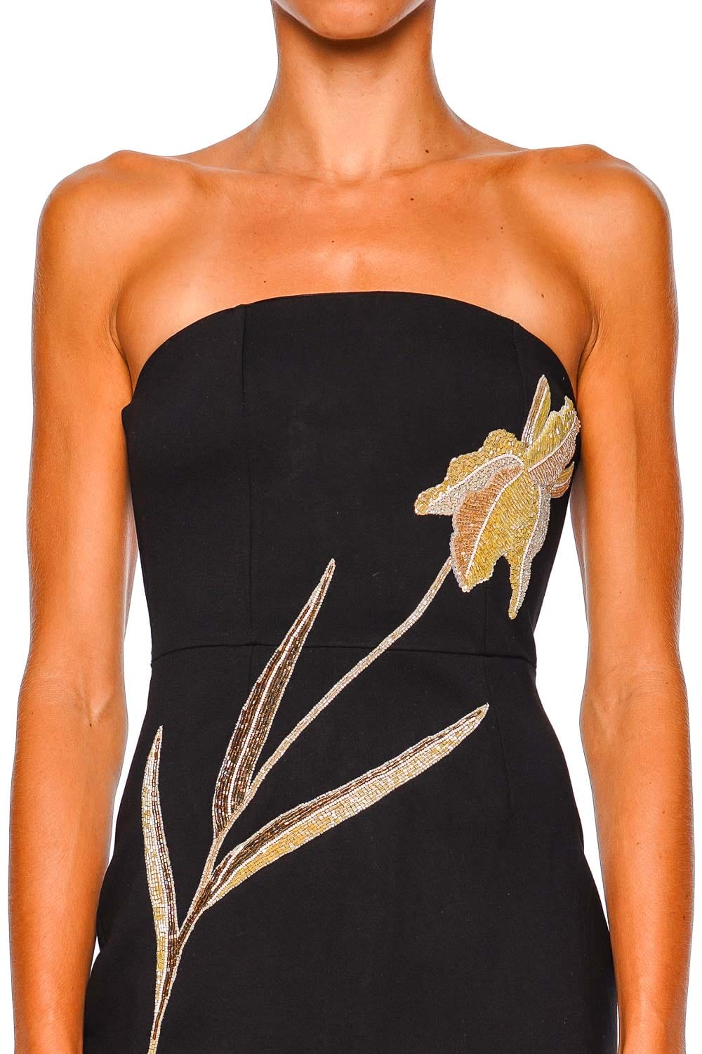 Staud Brooke Night Iris Embroidered Strapless Midi Dress