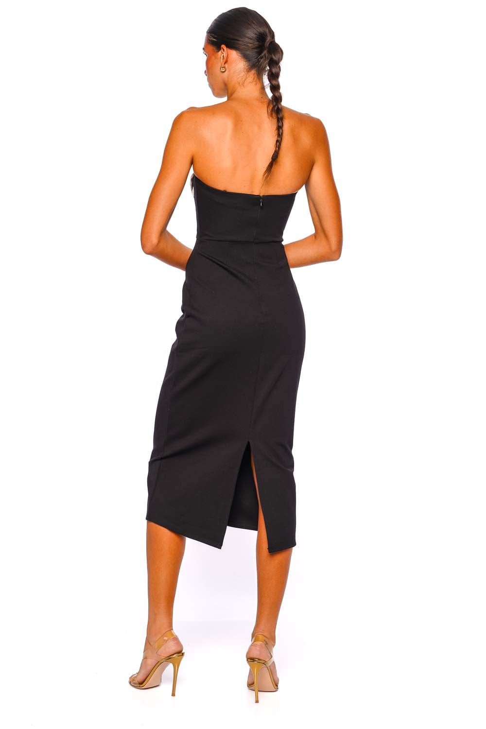 Staud Brooke Night Iris Embroidered Strapless Midi Dress