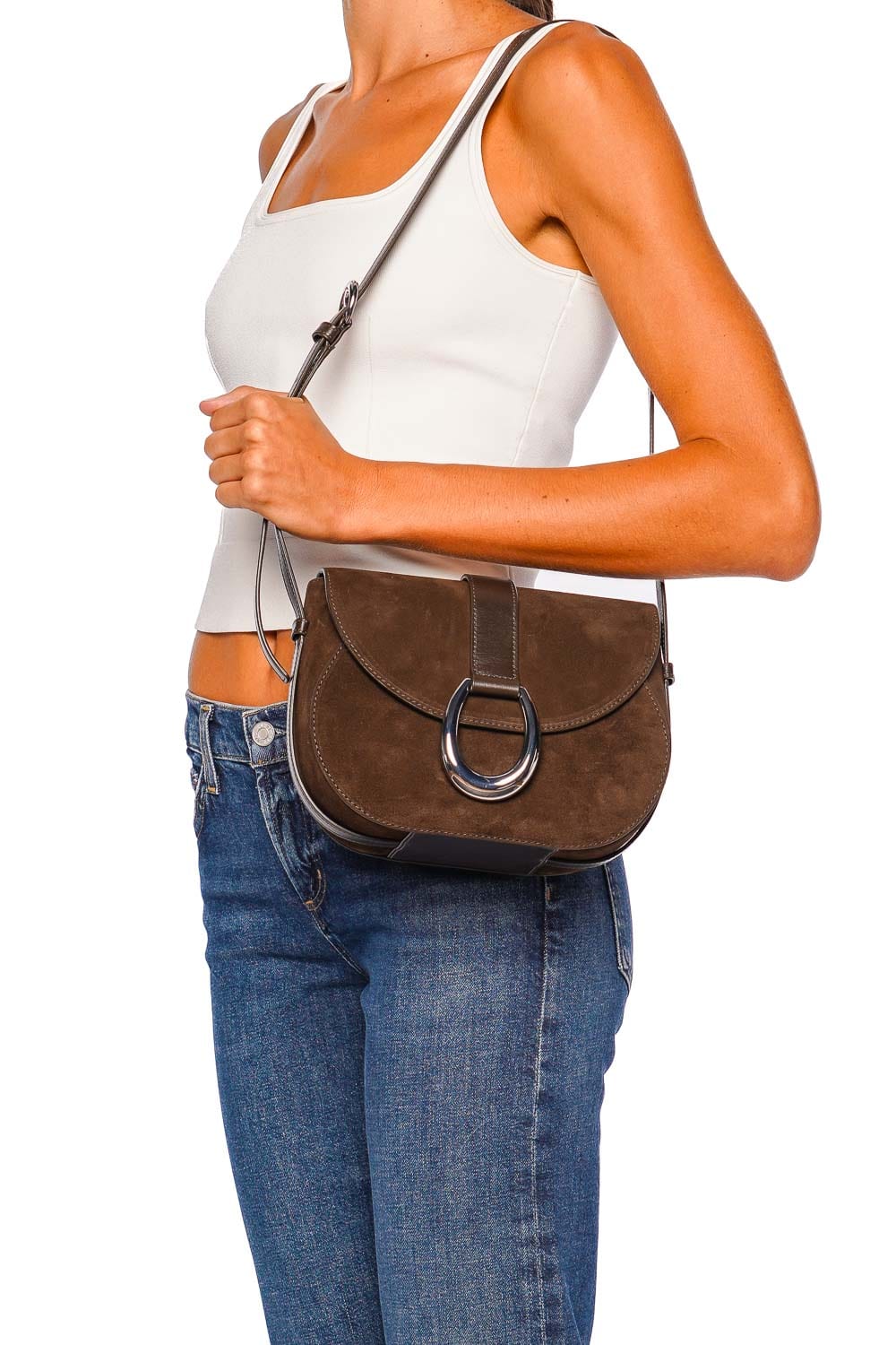 Staud Bella Truffle Suede Leather Saddle Bag