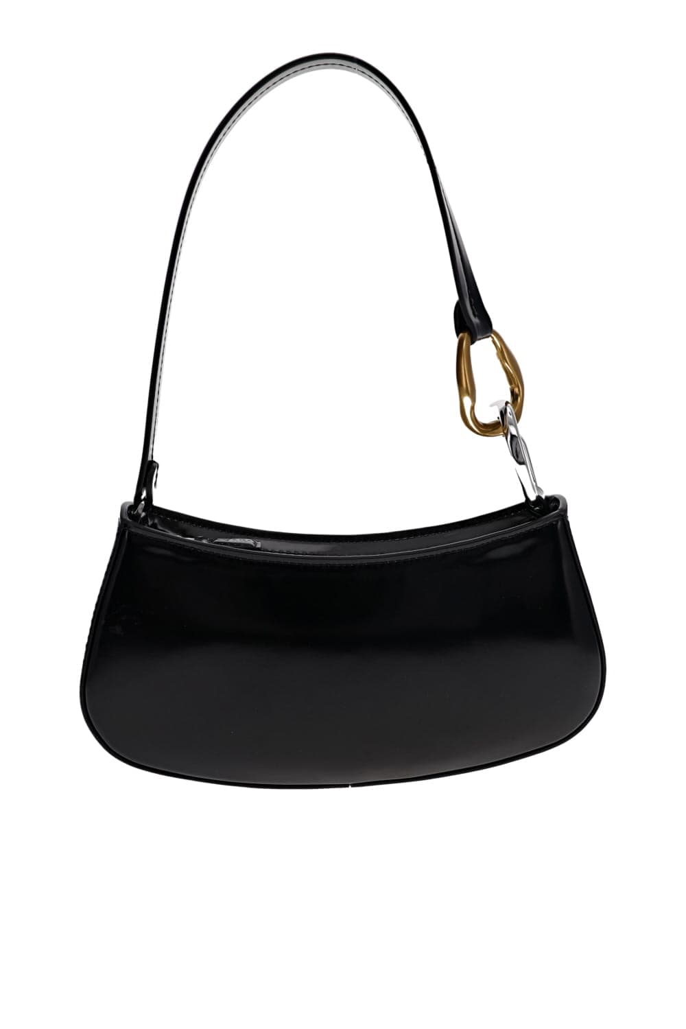 Staud Ollie Black Polished Leather Shoulder Bag