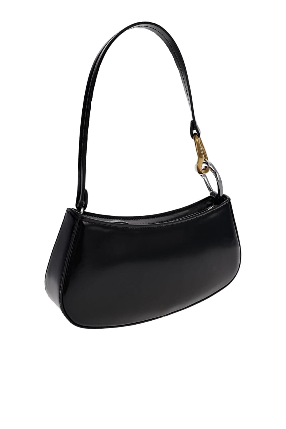 Staud Ollie Black Polished Leather Shoulder Bag