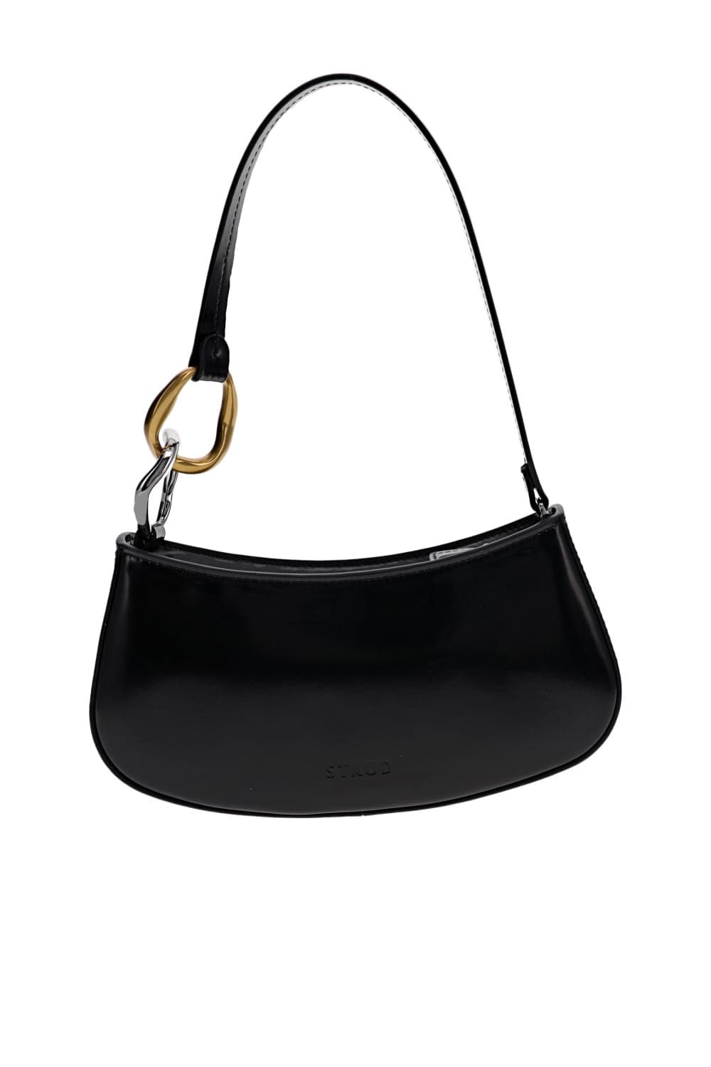 Staud Ollie Black Polished Leather Shoulder Bag