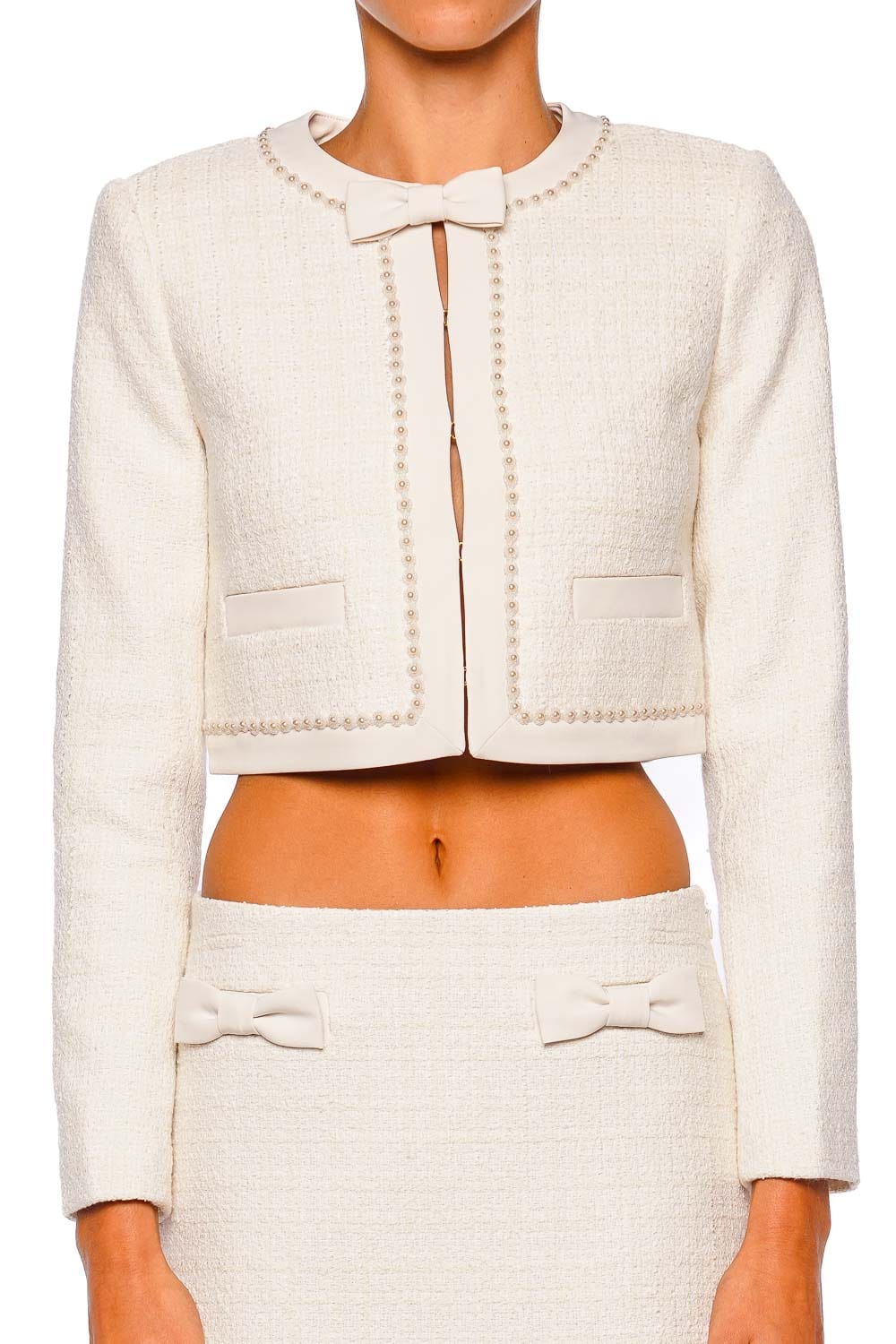 LoveShackFancy Ralphette Cream Long Sleeve Crop Jacket