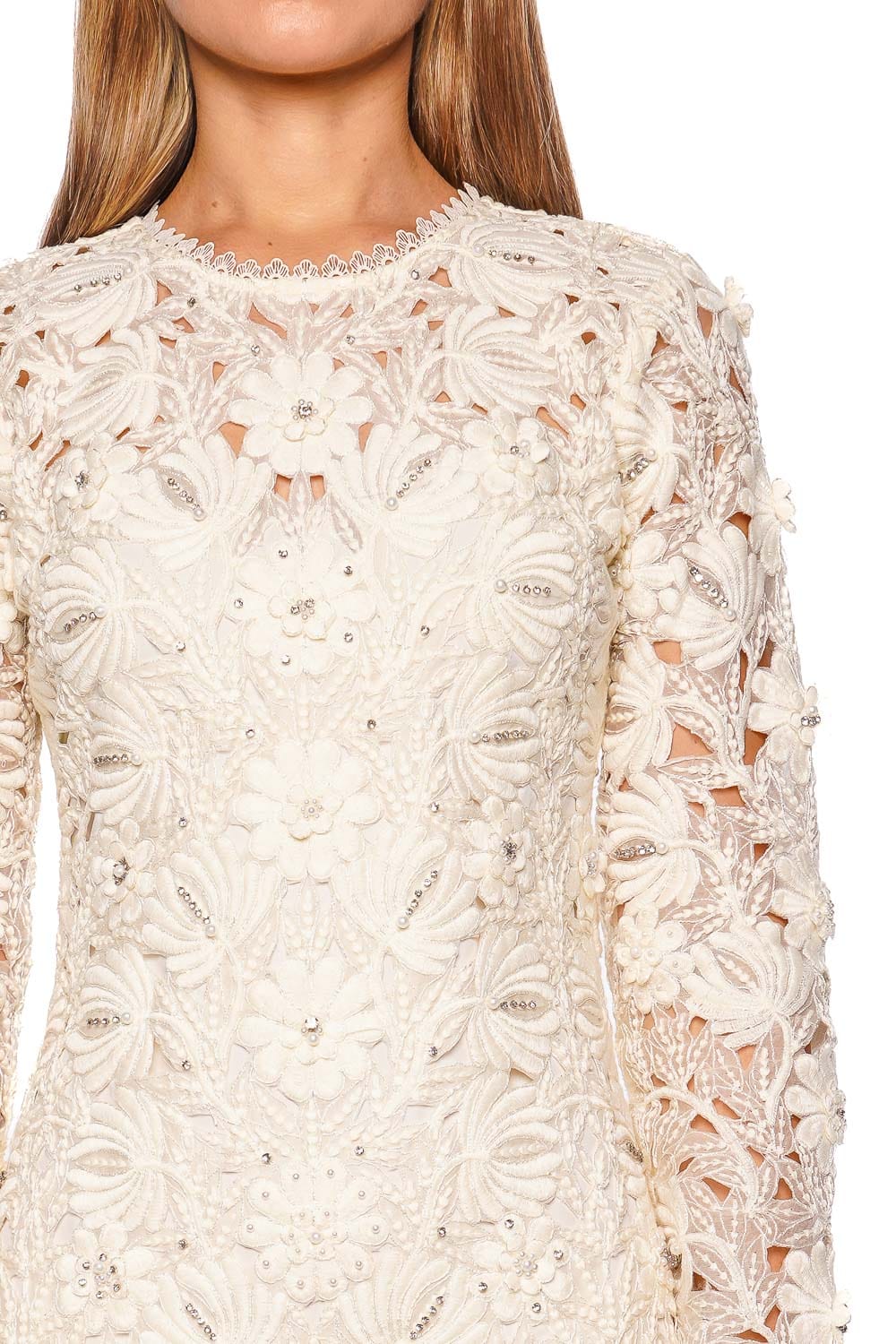 LoveShackFancy Caletta Ivory Lace Long Sleeve Mini Dress