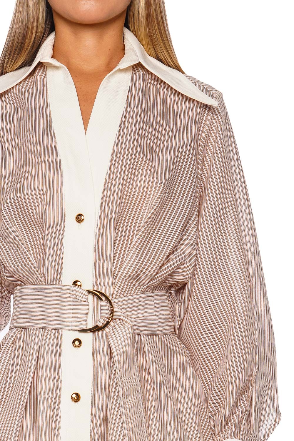 ZIMMERMANN Hypnotic Tuck Tan Stripe Mini Dress Long Sleeve