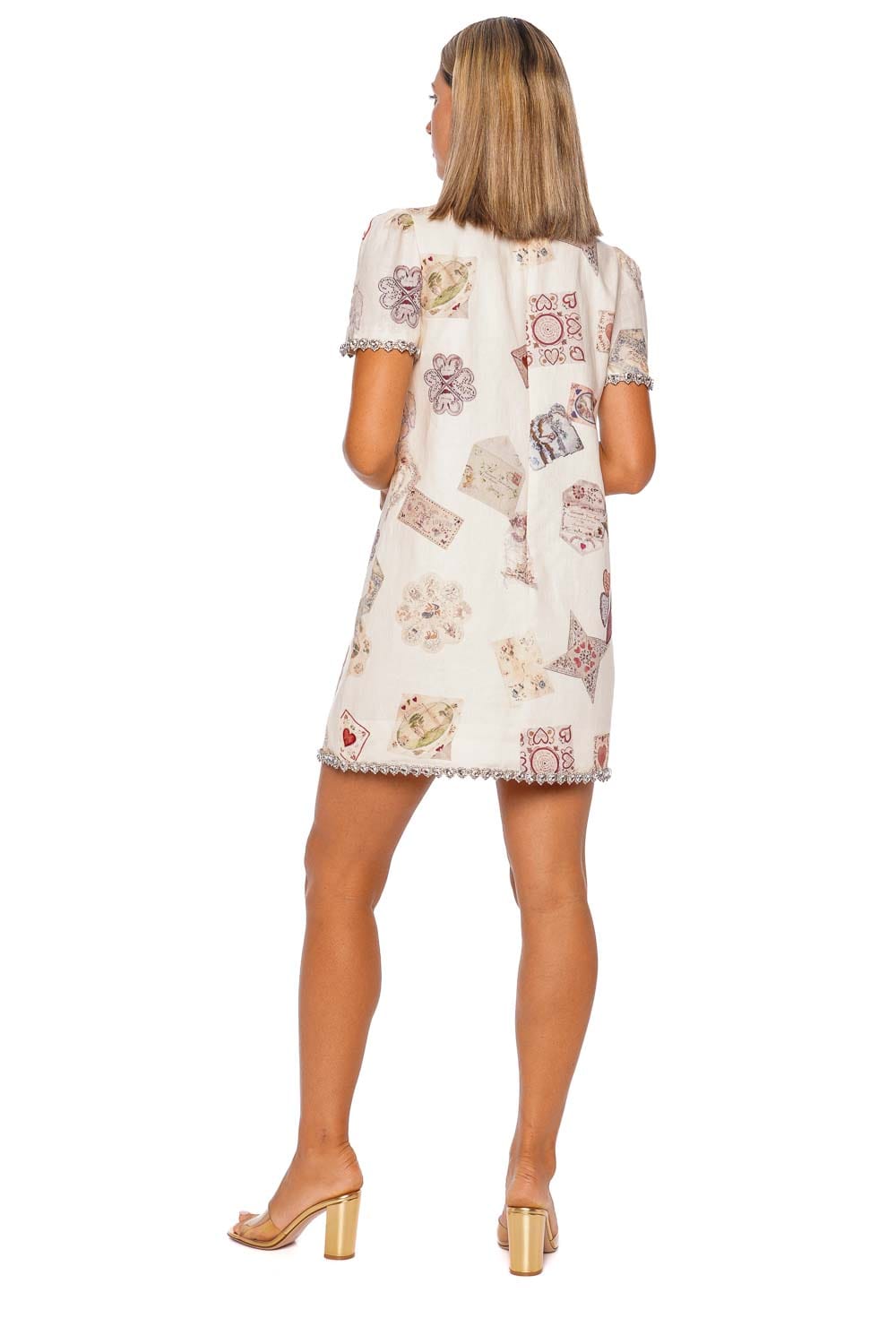 ZIMMERMANN Hypnotic Jewelled Cream Love Letter Short Sleeve Shift Dress