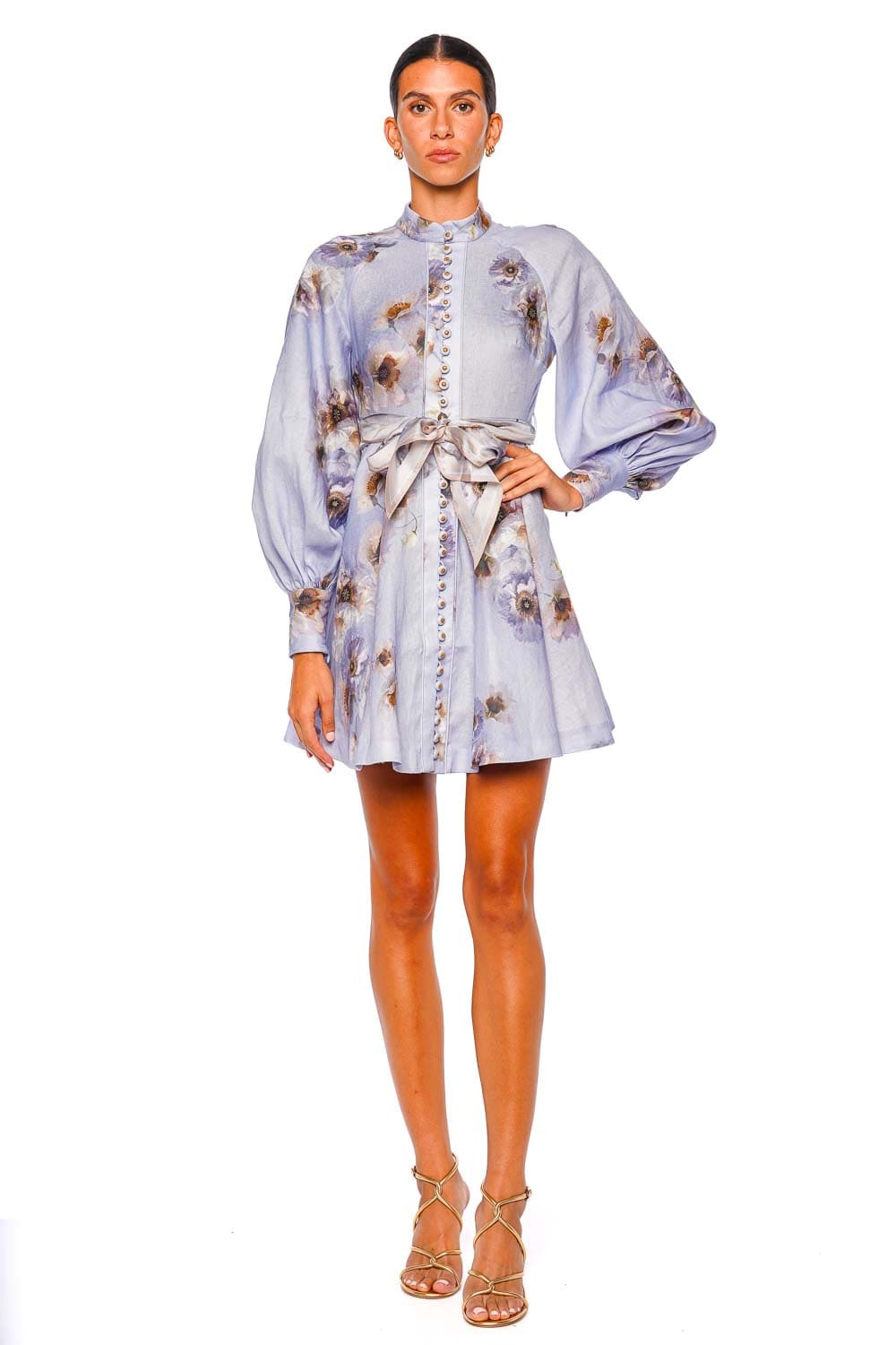 ZIMMERMANN Hypnotic Lilac Poppy Buttoned Balloon Sleeve Mini Dress
