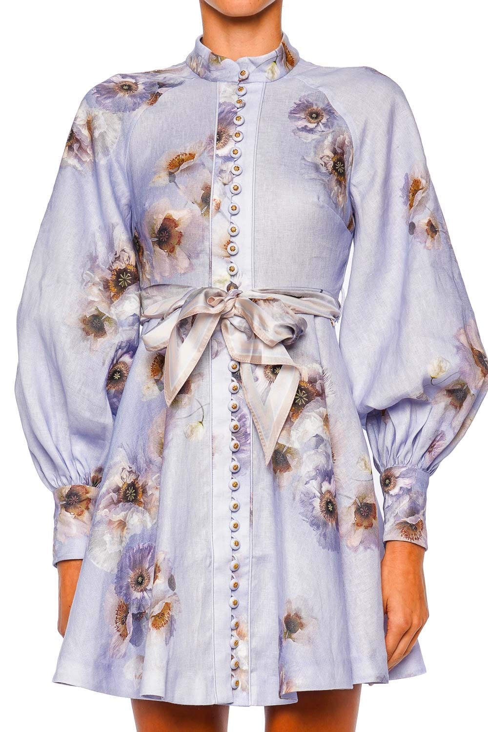 ZIMMERMANN Hypnotic Lilac Poppy Buttoned Balloon Sleeve Mini Dress