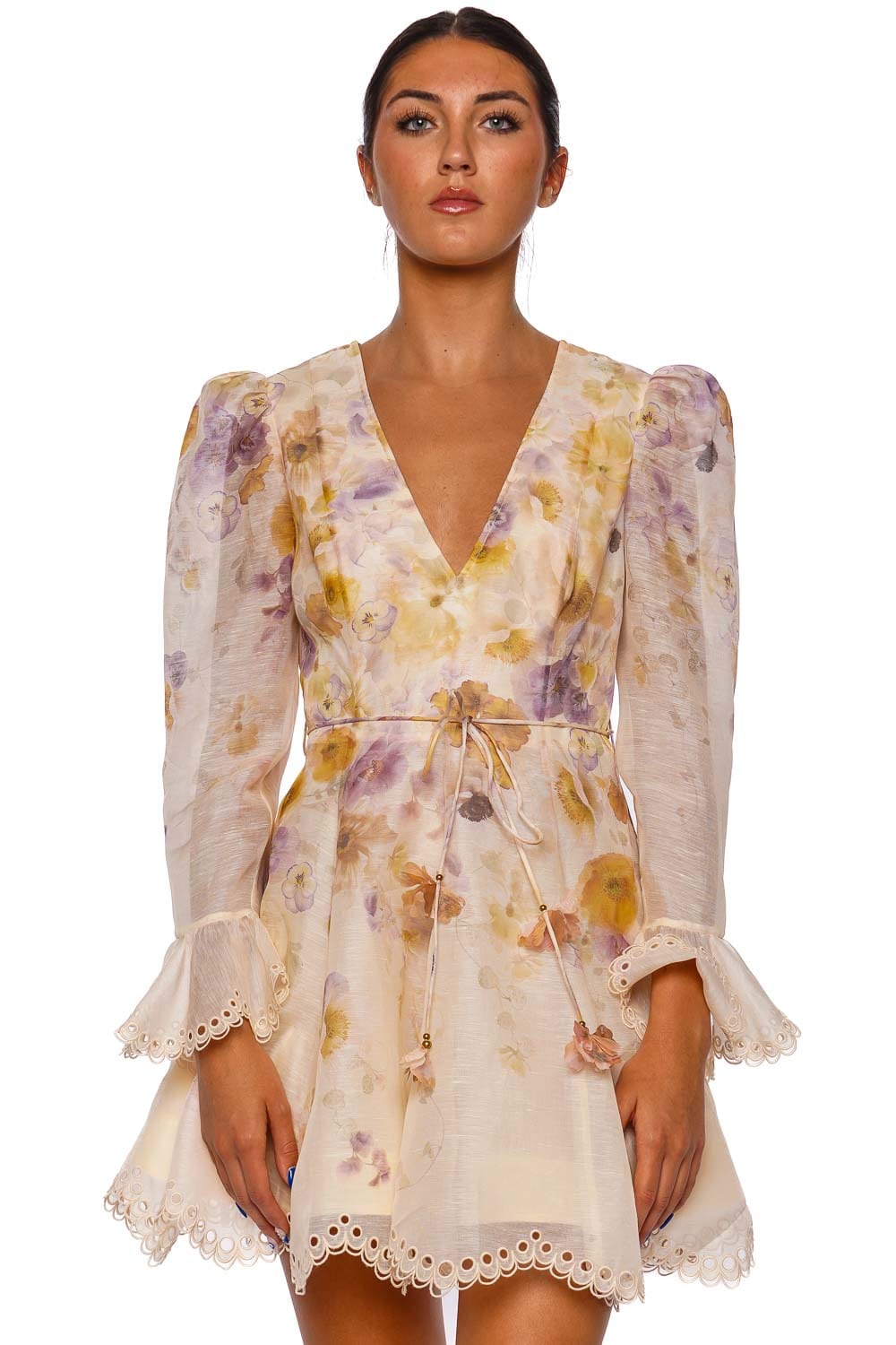 ZIMMERMANN Memento Floral Embroidered Long Sleeve Mini Dress
