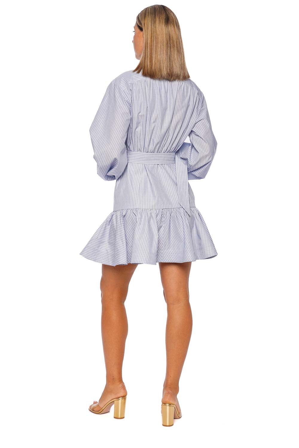 ZIMMERMANN Stripe Utility Belted Blue Long Sleeve Mini Dress