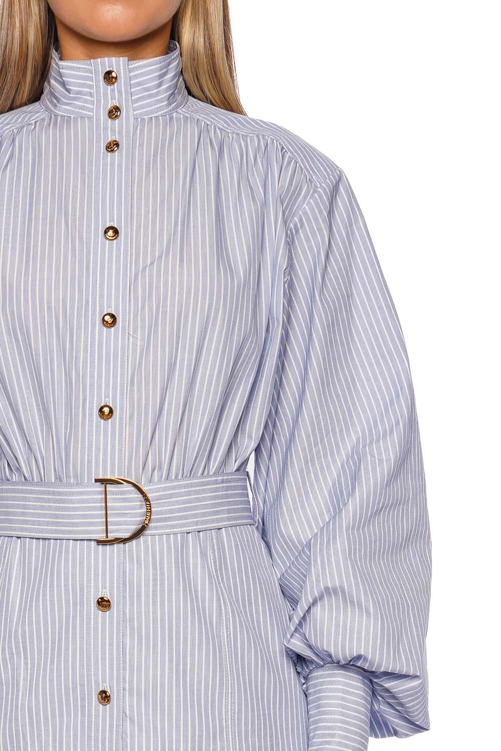 ZIMMERMANN Stripe Utility Belted Blue Long Sleeve Mini Dress