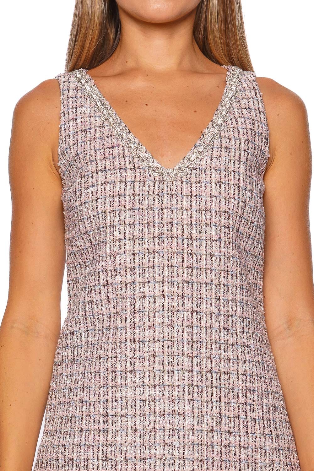 self-portrait Pink Boucle Fur Trim Mini Dress