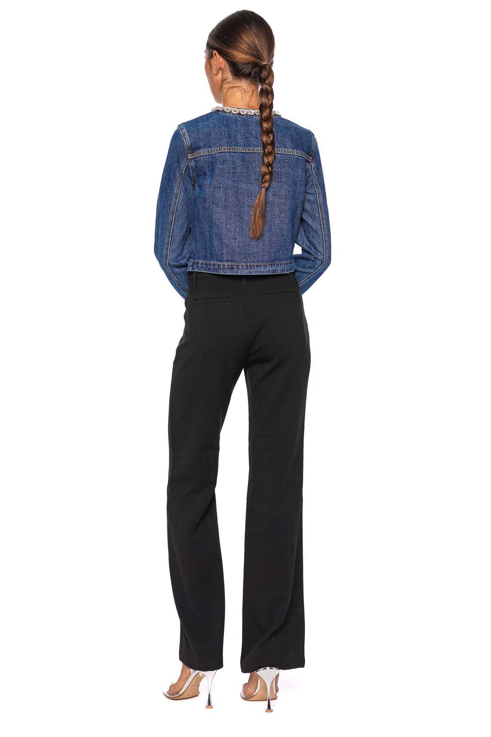 self-portrait Crystal Trim Cropped Denim Jacket