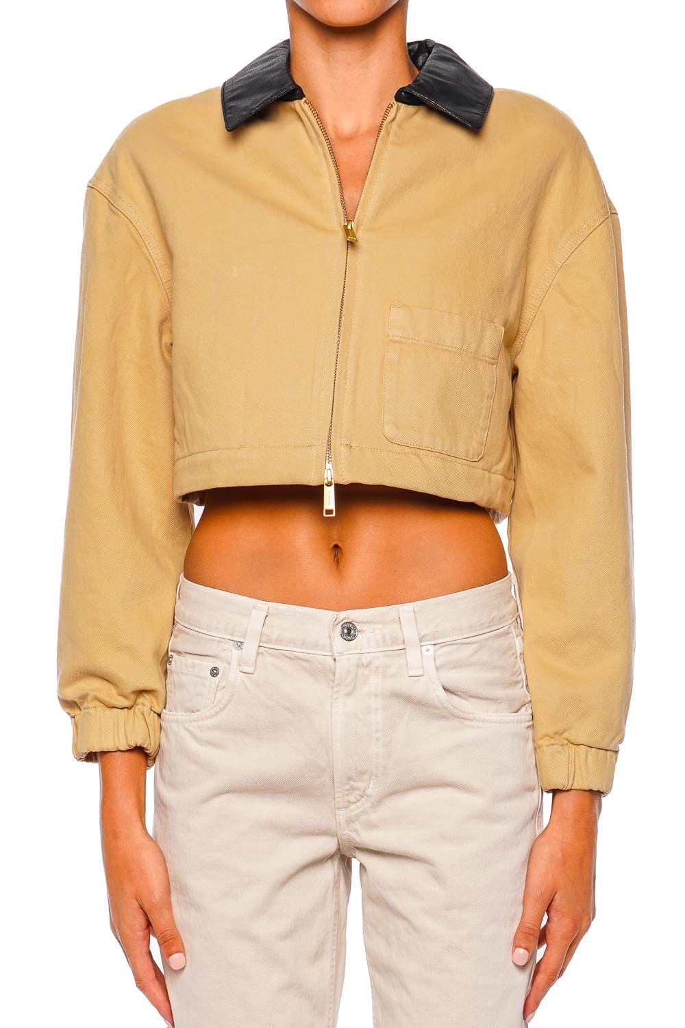 self-portrait Cropped Contrast Faux Leather Collar Jacket