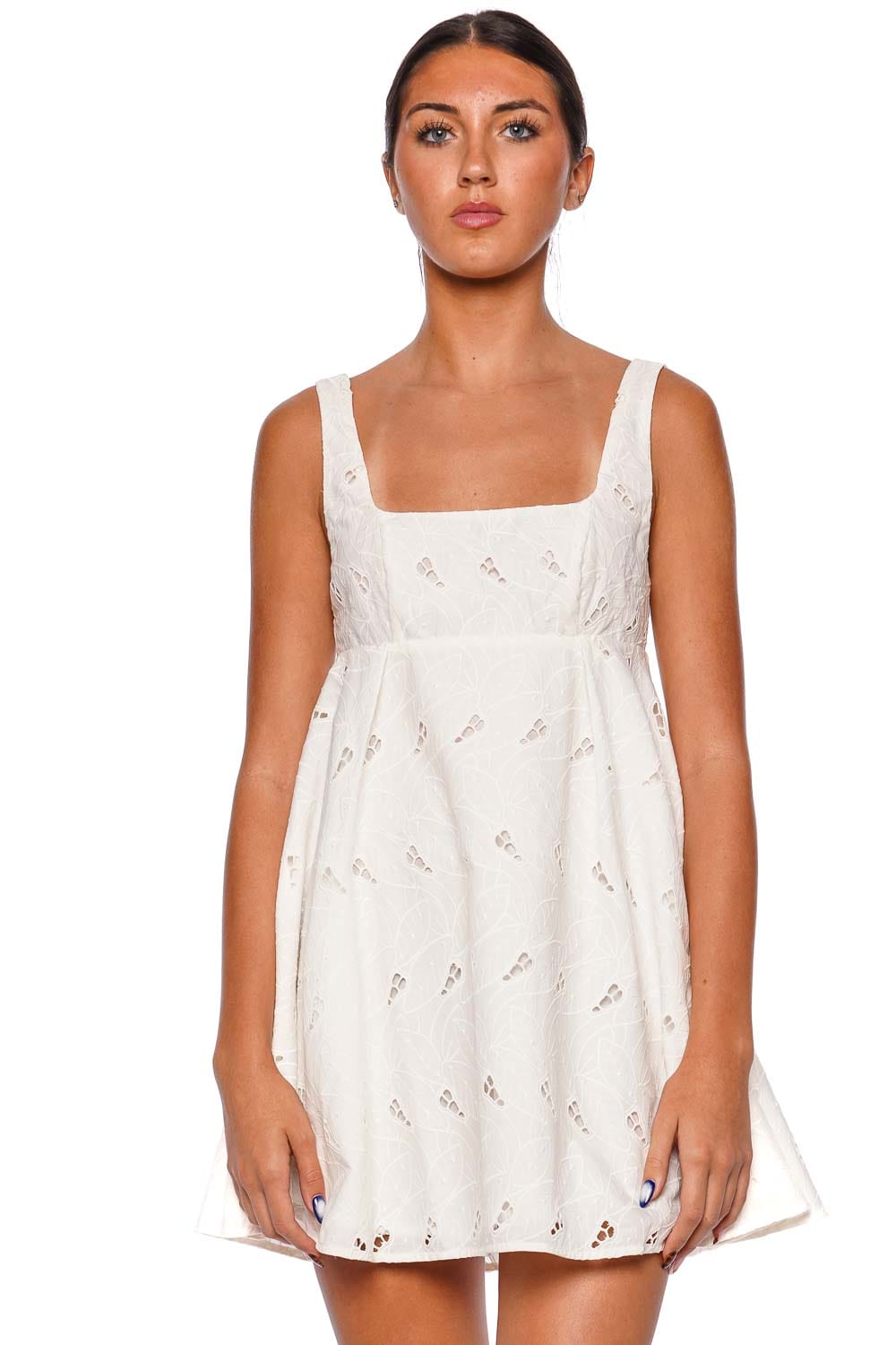 Faithfull The Brand Lovisa White Broderie Anglaise Mini Dress with Straps