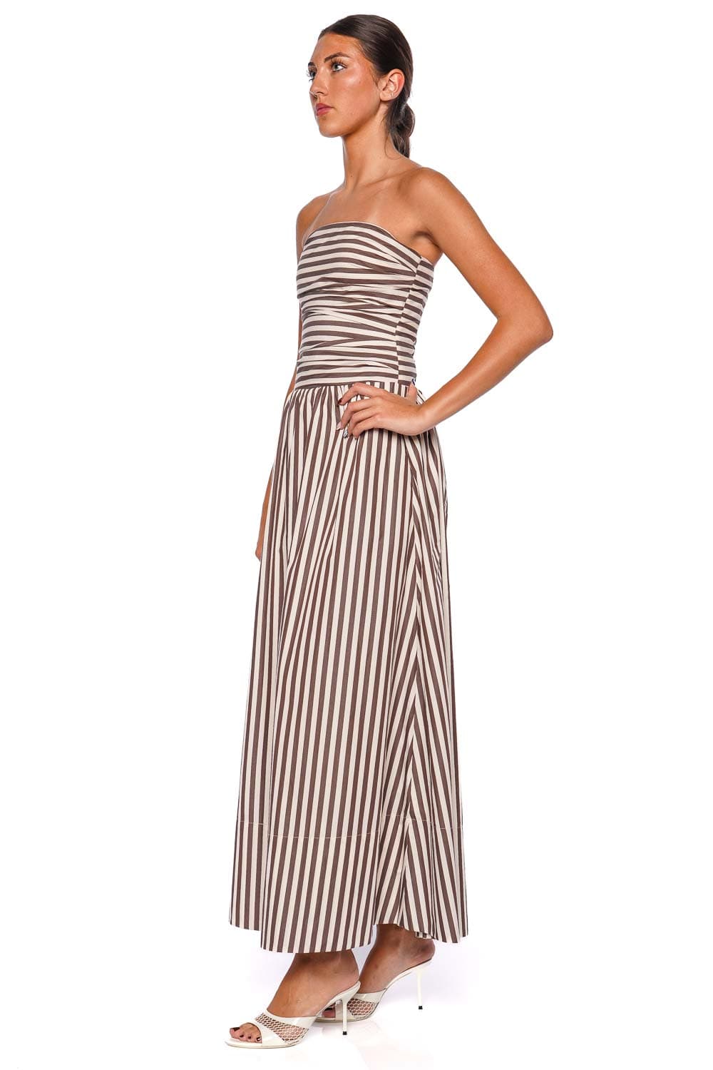 Faithfull The Brand Espresso Norway Stripe Strapless Maxi Dress