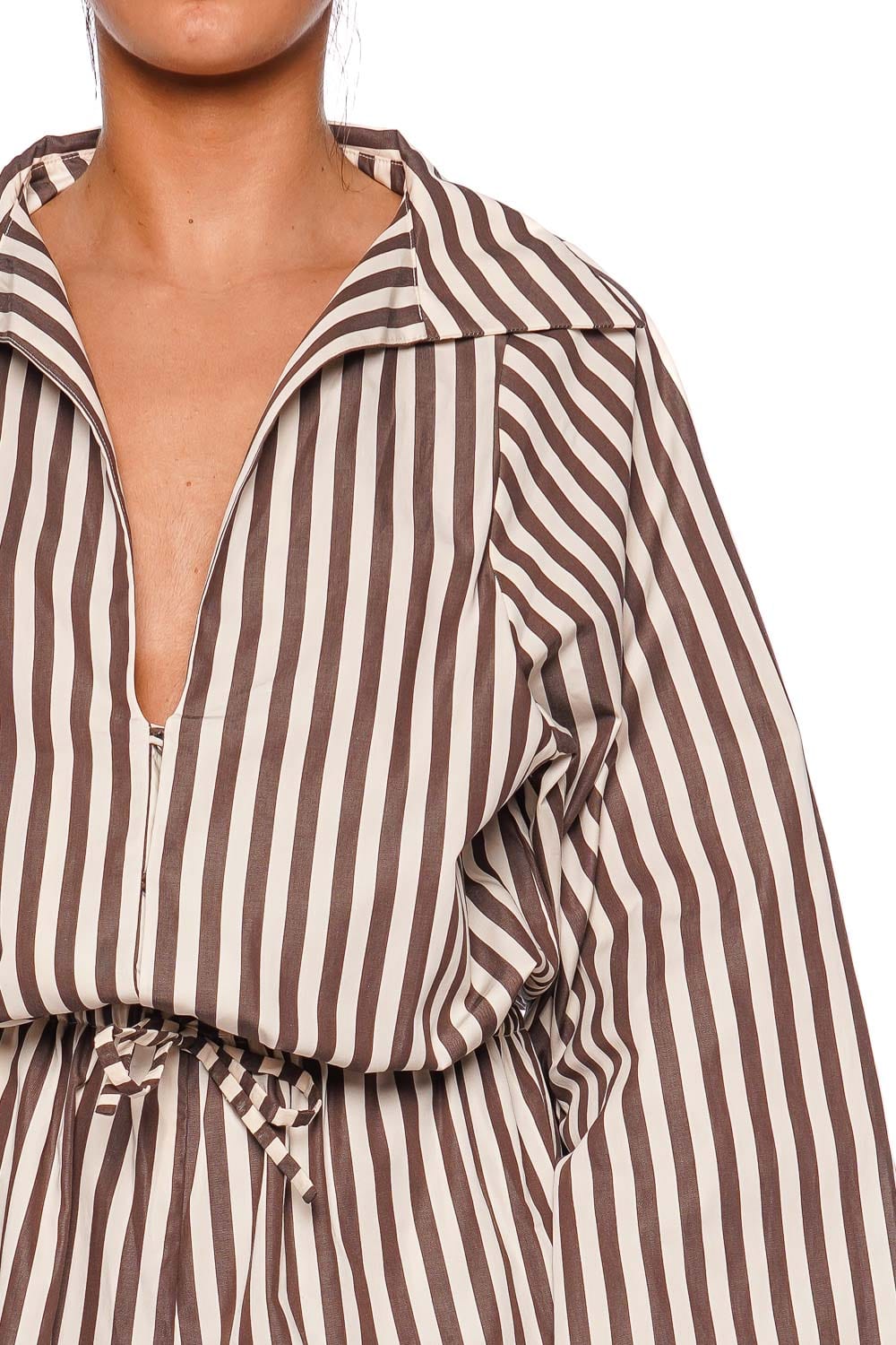 Faithfull The Brand Aksel Norway Stripe Espresso Playsuit with Wide Sleeves