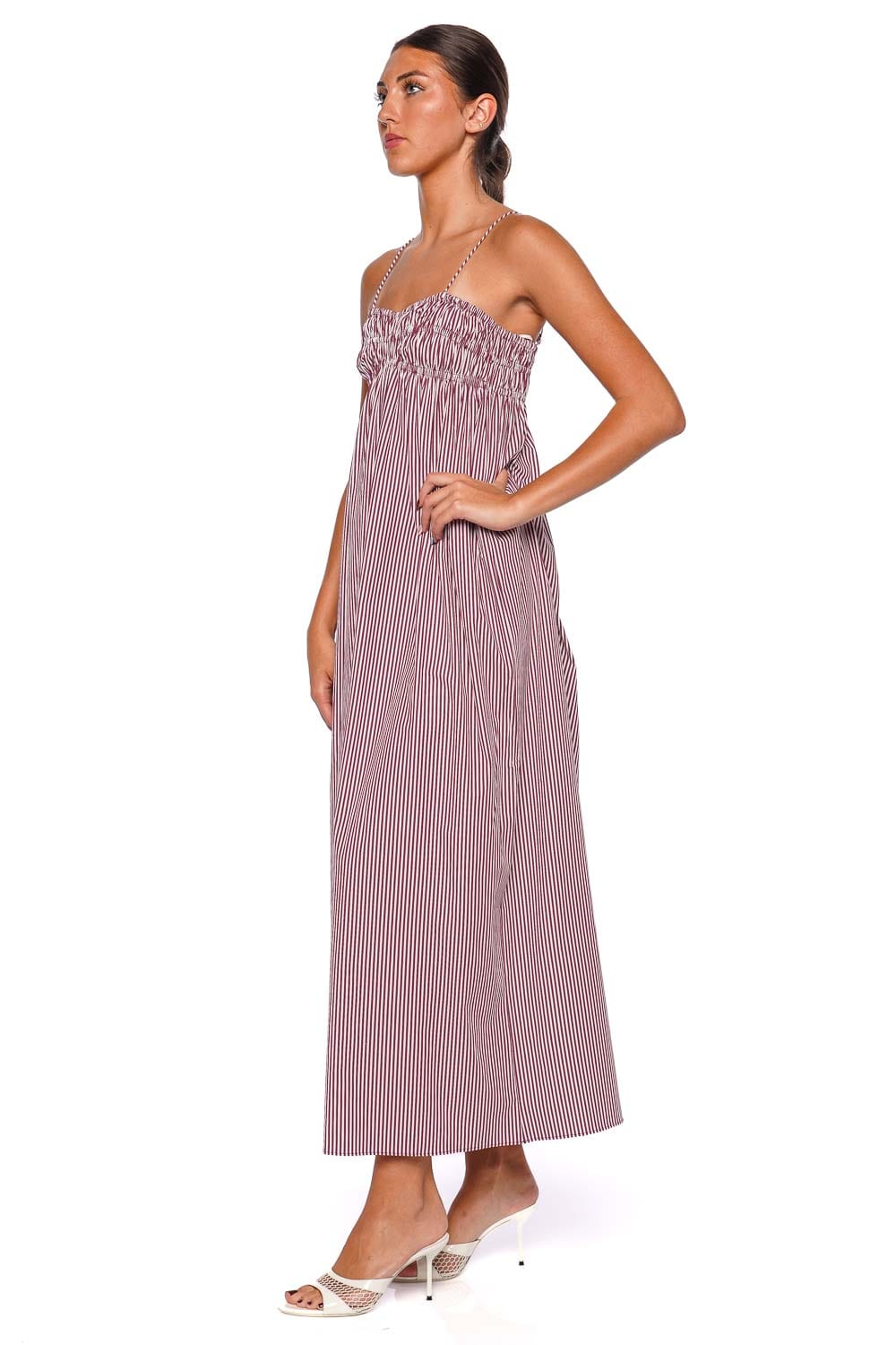 Faithfull The Brand Birgit Burgundy Stripe Maxi Dress with Spaghetti Straps