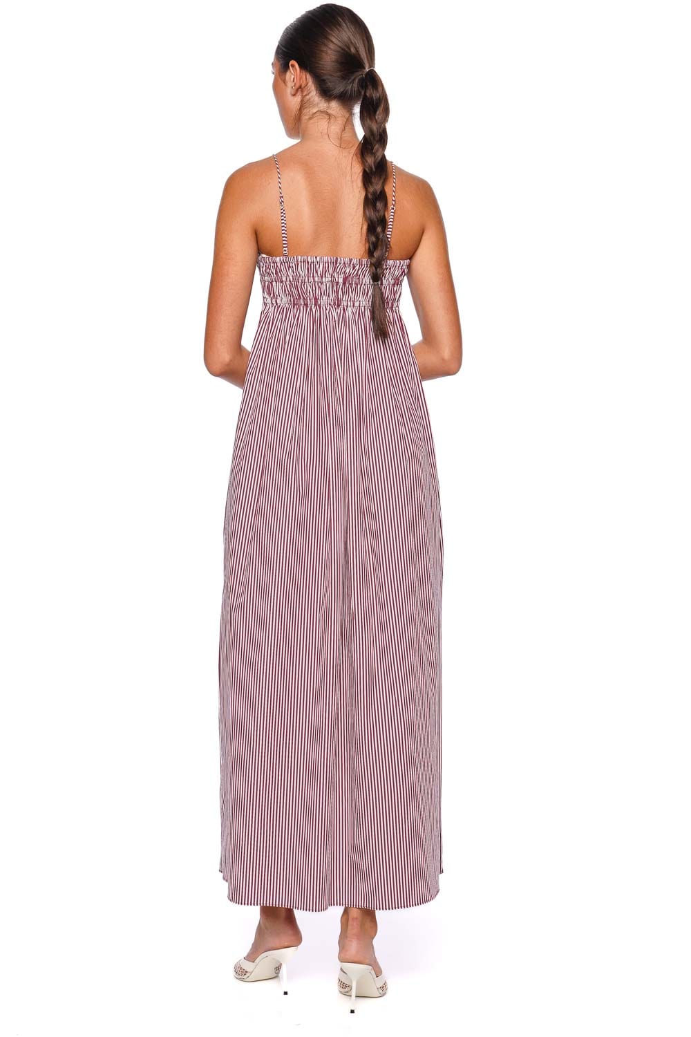 Faithfull The Brand Birgit Burgundy Stripe Maxi Dress with Spaghetti Straps