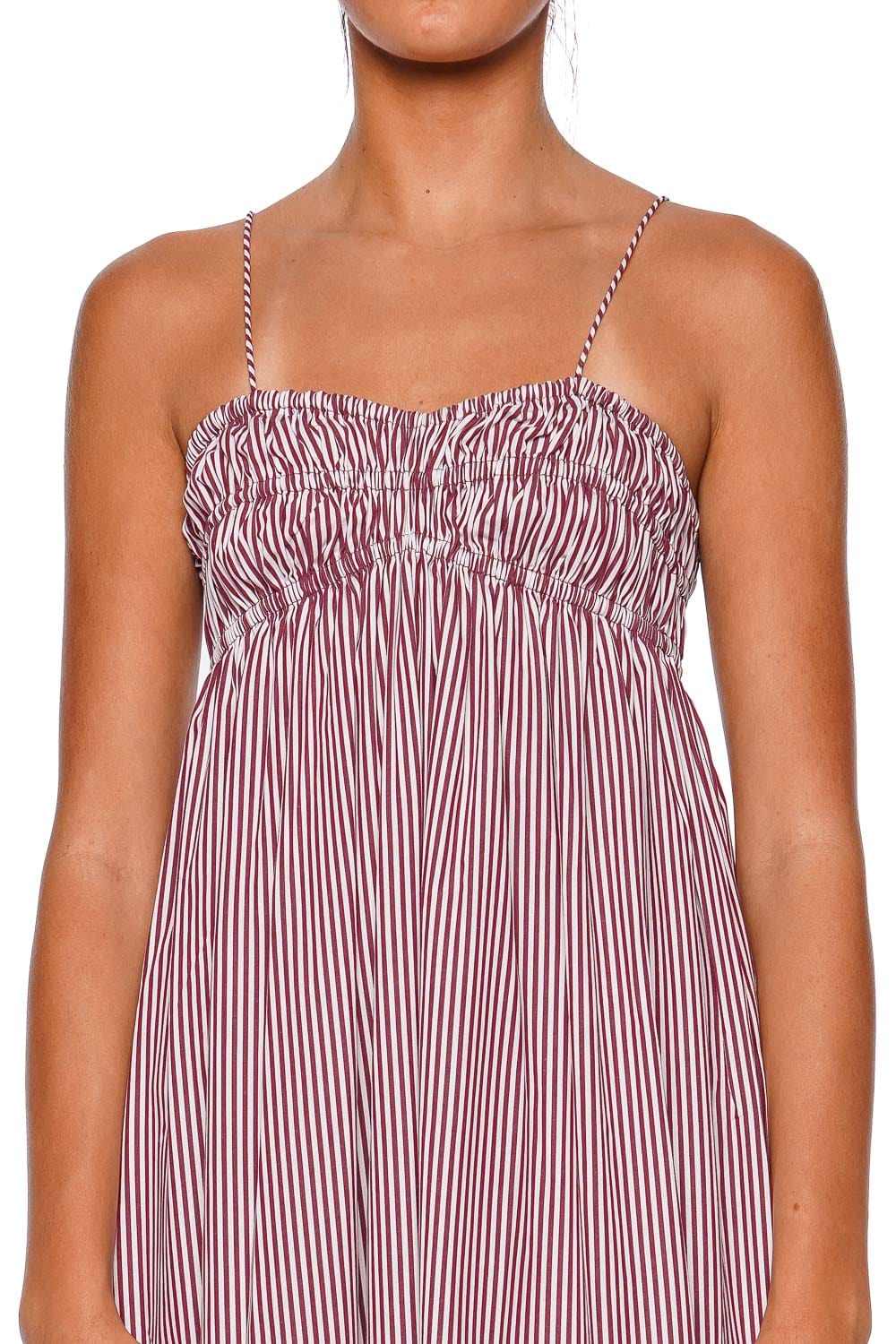Faithfull The Brand Birgit Burgundy Stripe Maxi Dress with Spaghetti Straps