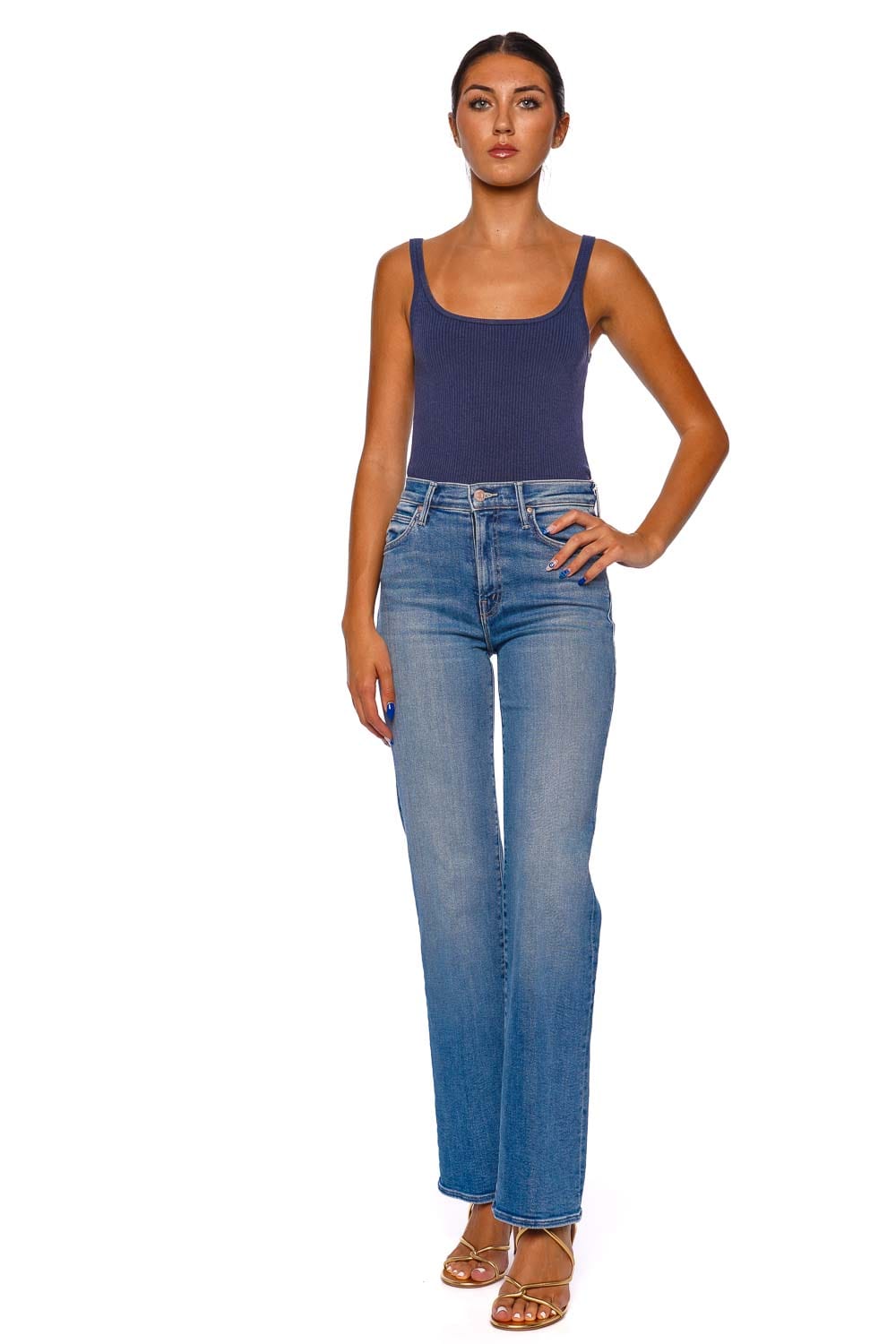 MOTHER Denim Fan Favorite Straight-Leg Jeans Medium Wash