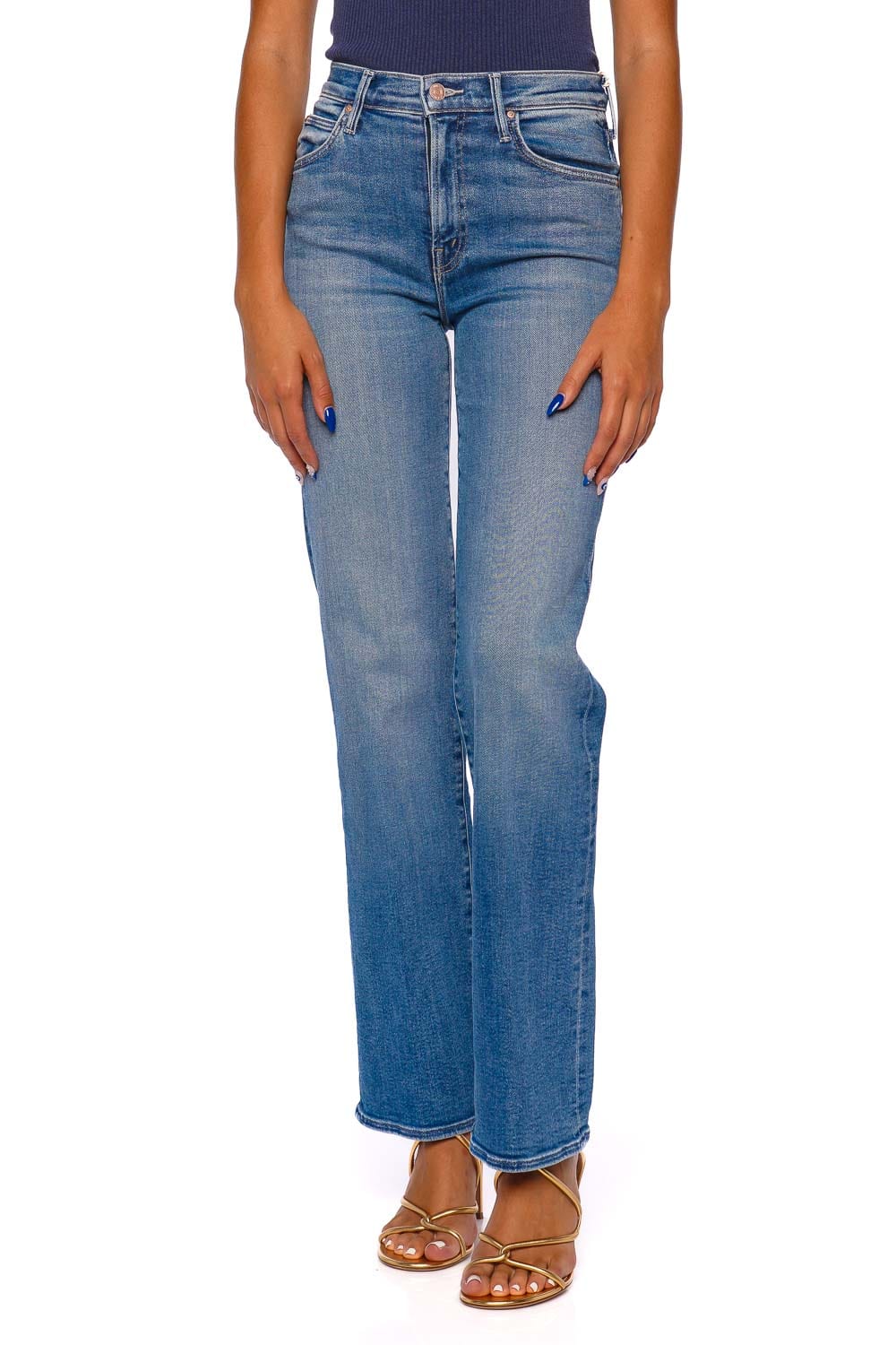 MOTHER Denim Fan Favorite Straight-Leg Jeans Medium Wash