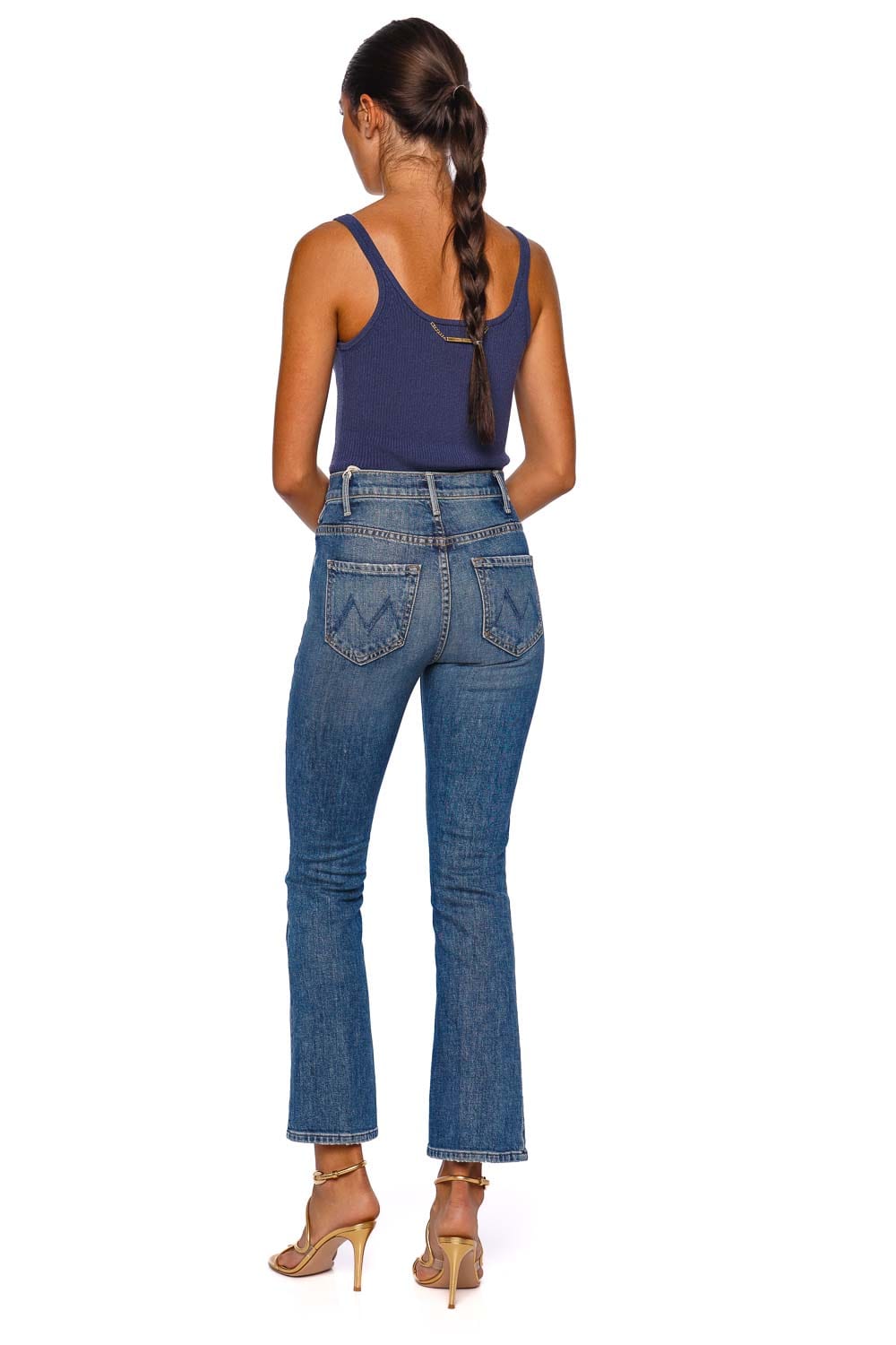 MOTHER Denim The Hustler Ankle Fray Mid Blue Jeans