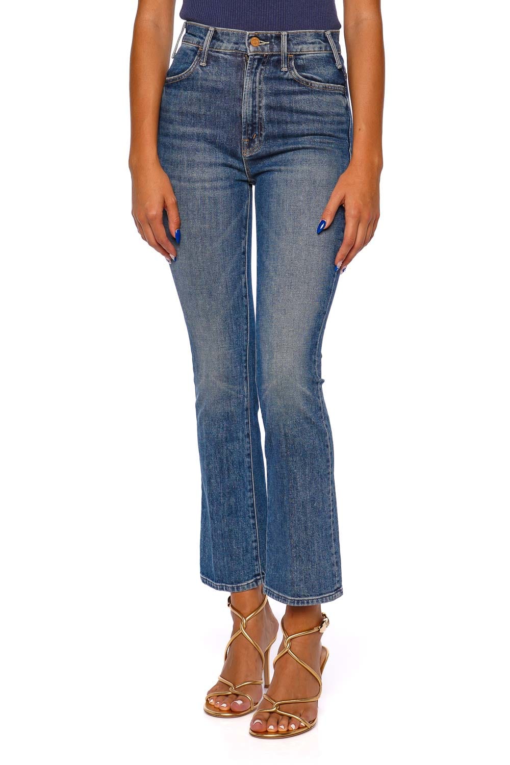MOTHER Denim The Hustler Ankle Fray Mid Blue Jeans