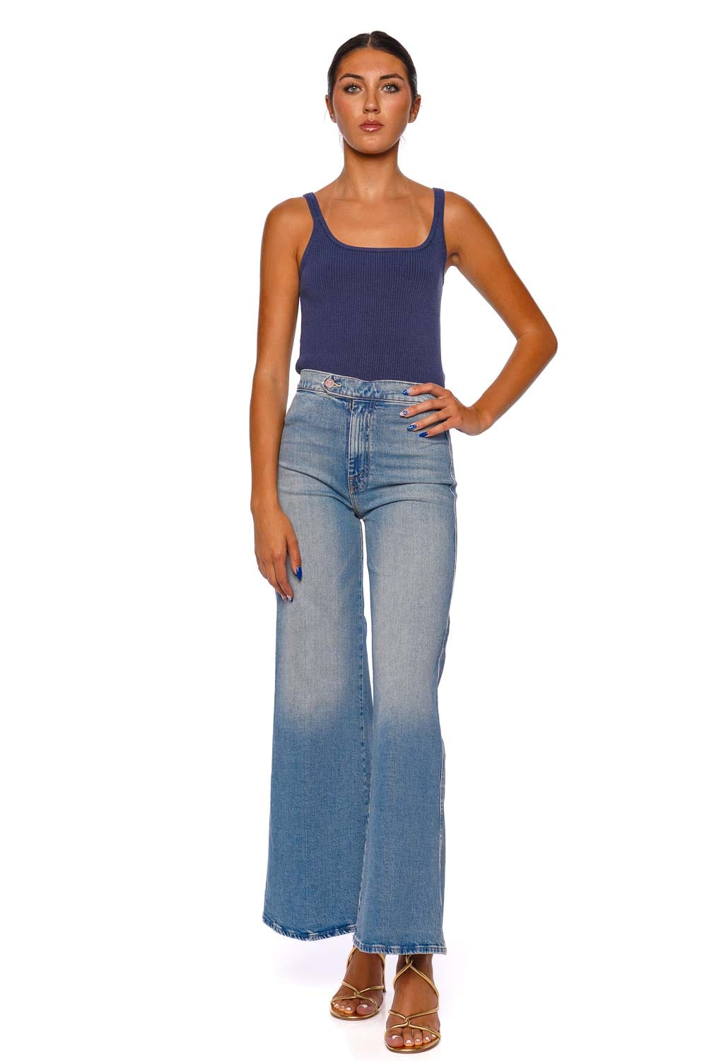 MOTHER Denim Tab Roller Skimp High-Waist Wide-Leg Jeans Blue