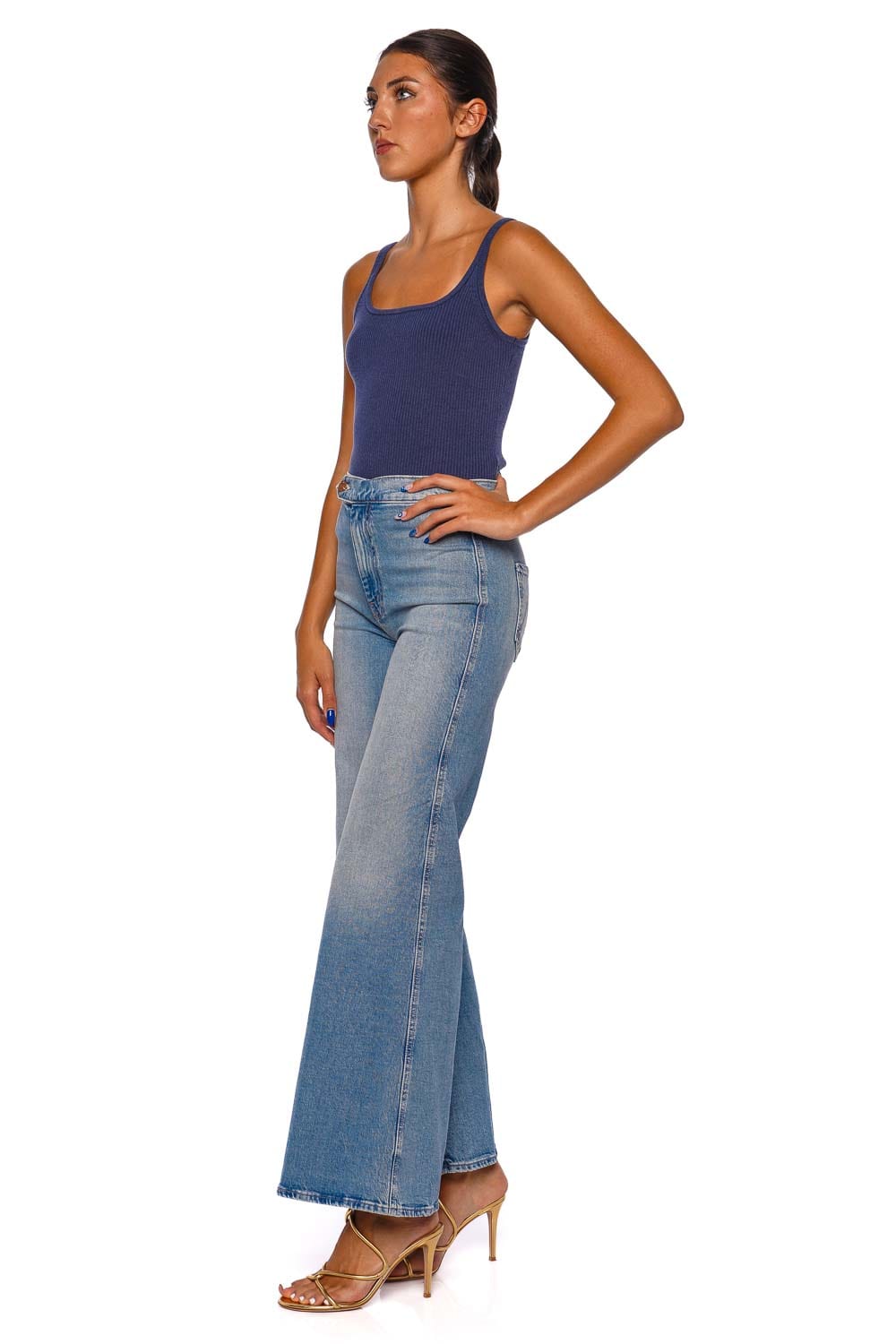 MOTHER Denim Tab Roller Skimp High-Waist Wide-Leg Jeans Blue