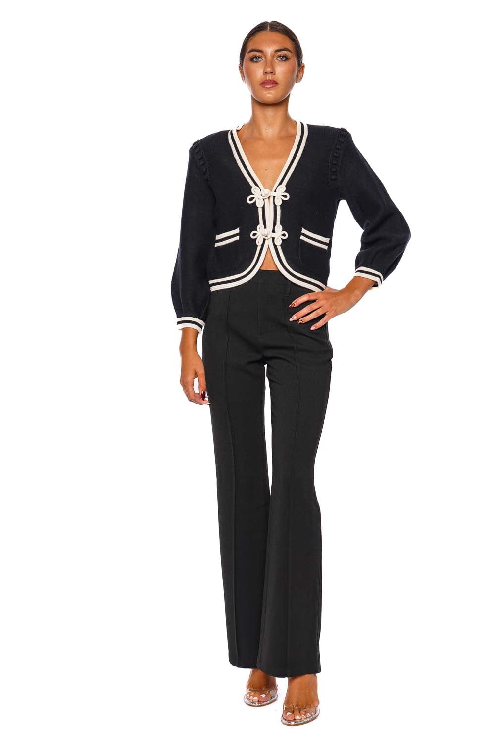 L'AGENCE Kaito Ivory Trim Cropped Cardigan