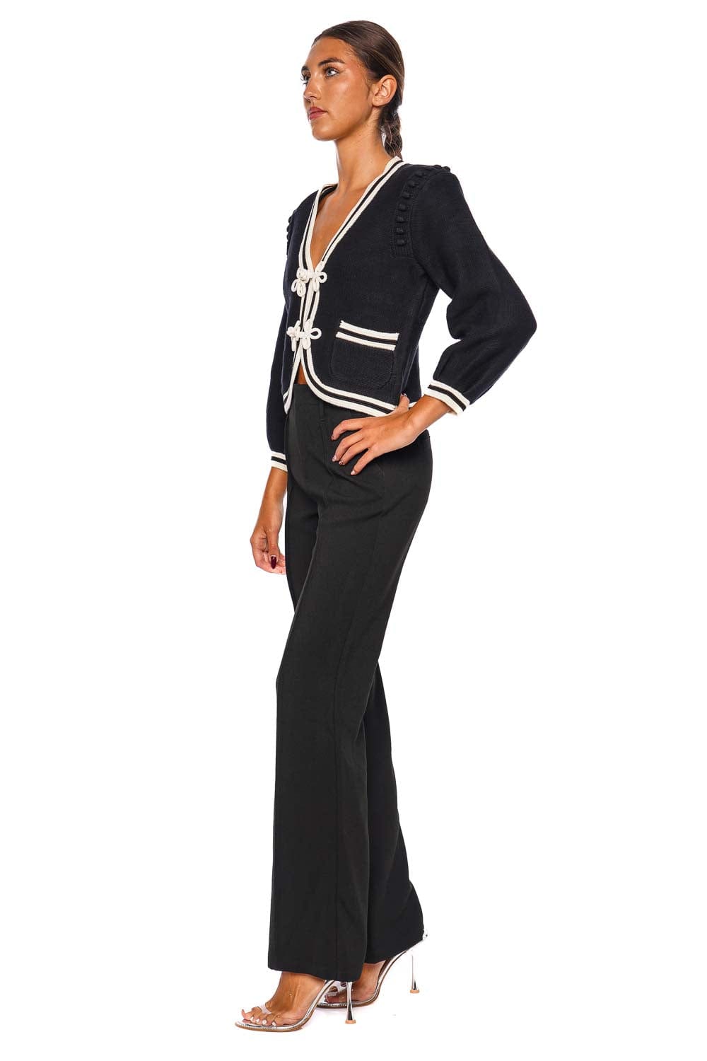 L'AGENCE Kaito Ivory Trim Cropped Cardigan