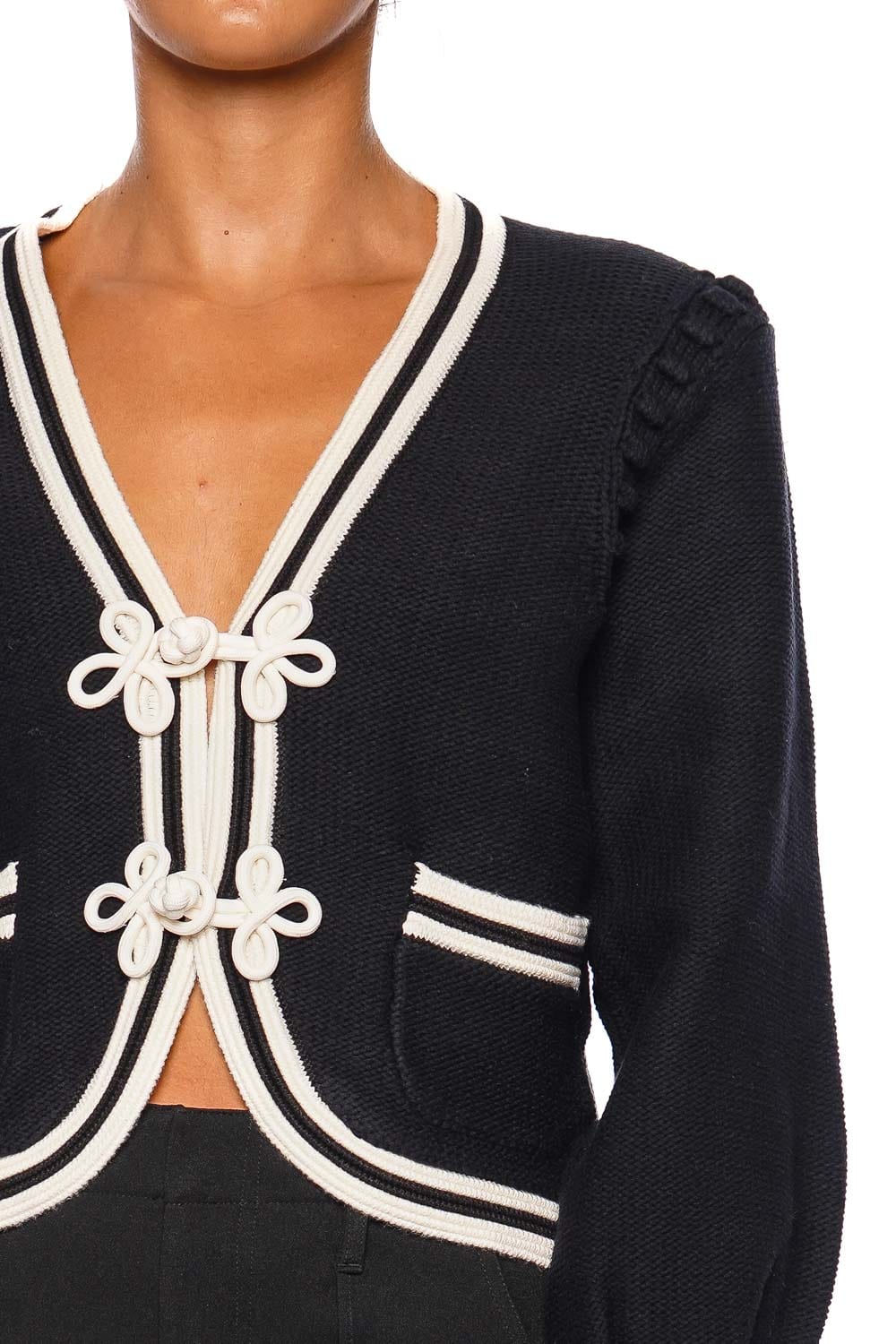 L'AGENCE Kaito Ivory Trim Cropped Cardigan