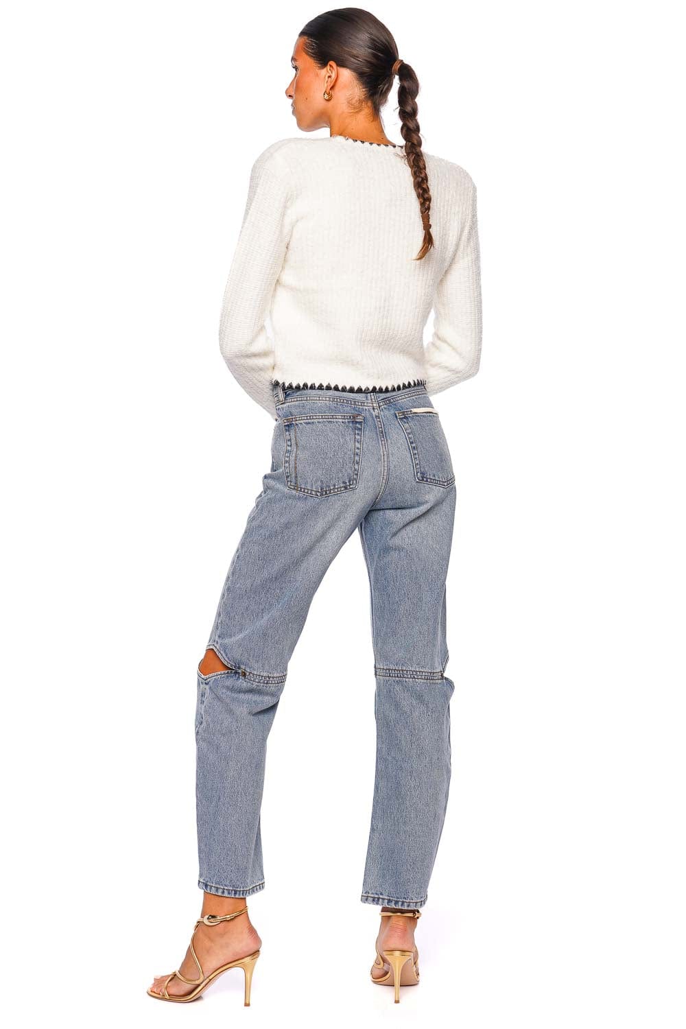 L'AGENCE Anaya Contrast Crochet Cropped Knit Cardigan
